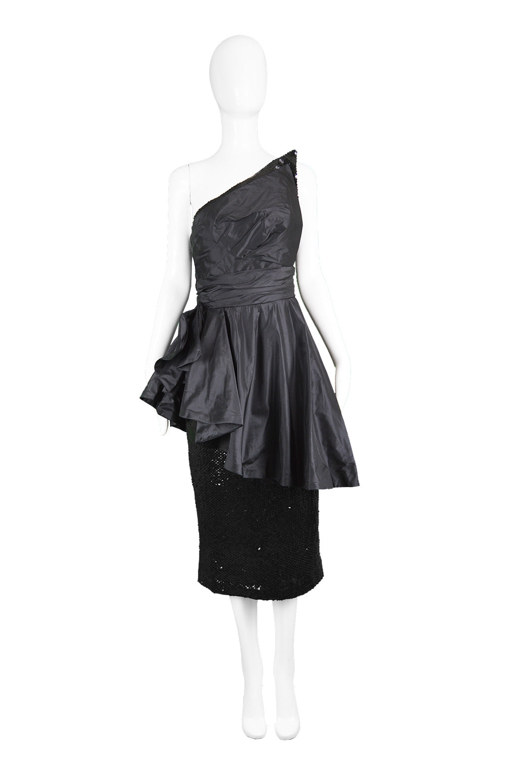 Vintage Sequinned Taffeta Asymmetrical Evening Gown, 1980s