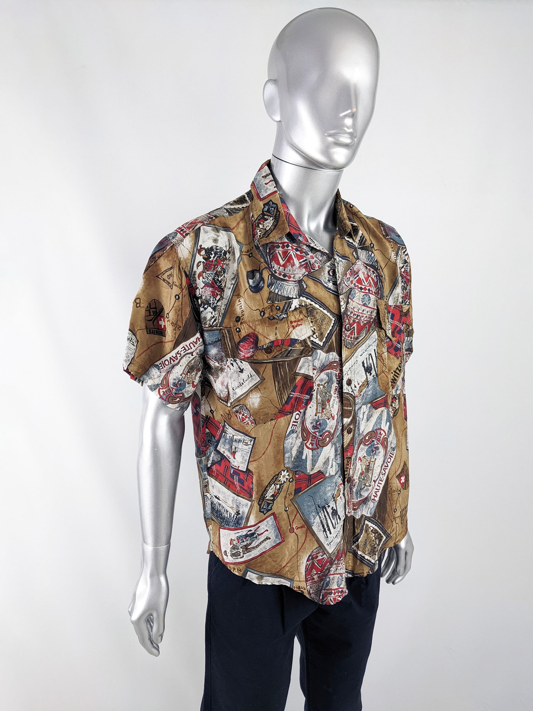 Naf Naf Paris Vintage Mens Pure Silk Shirt, 1980s