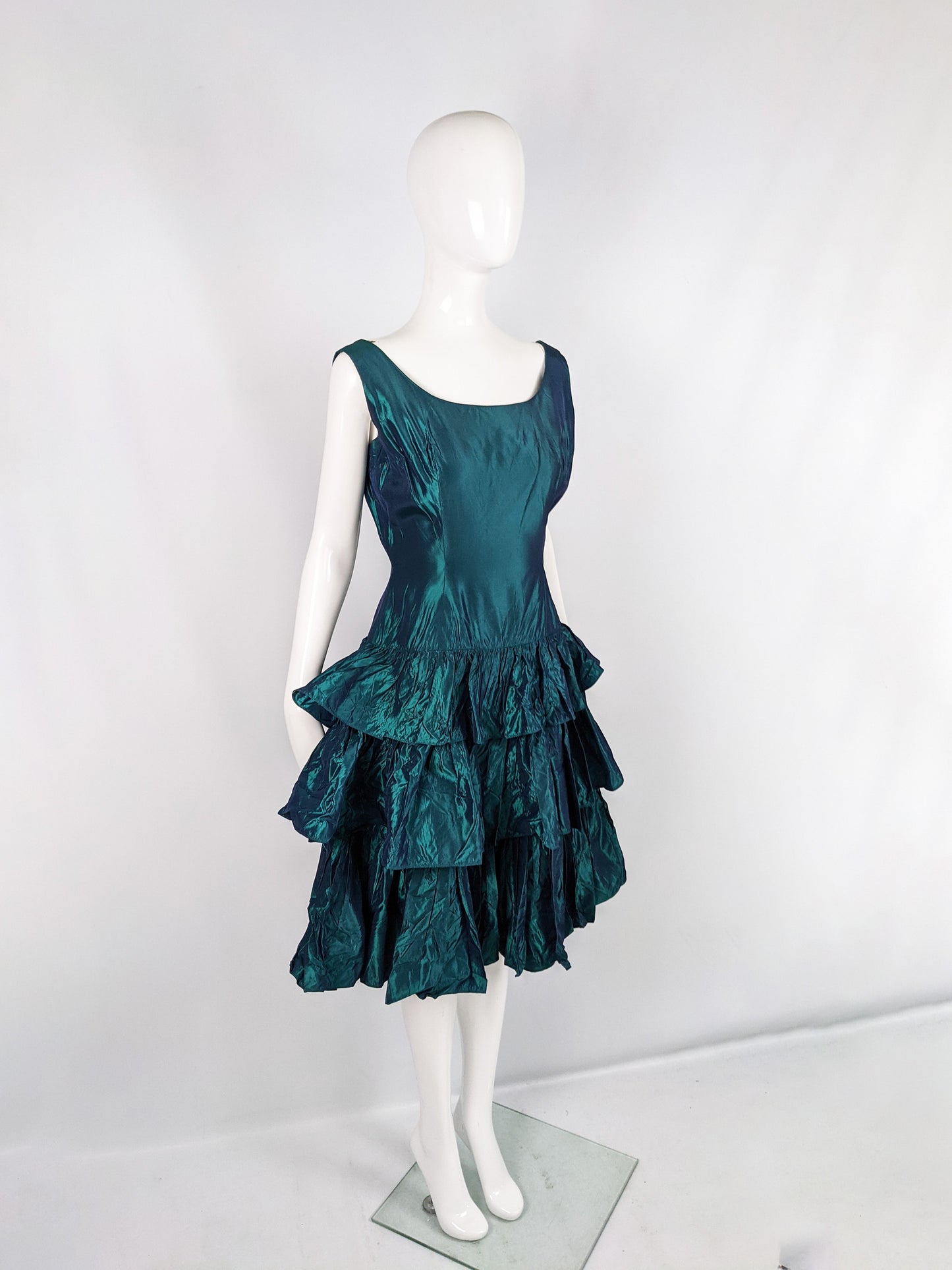 Vintage Ruffled Tier Drop Waist Taffeta Party Dress, 1950s