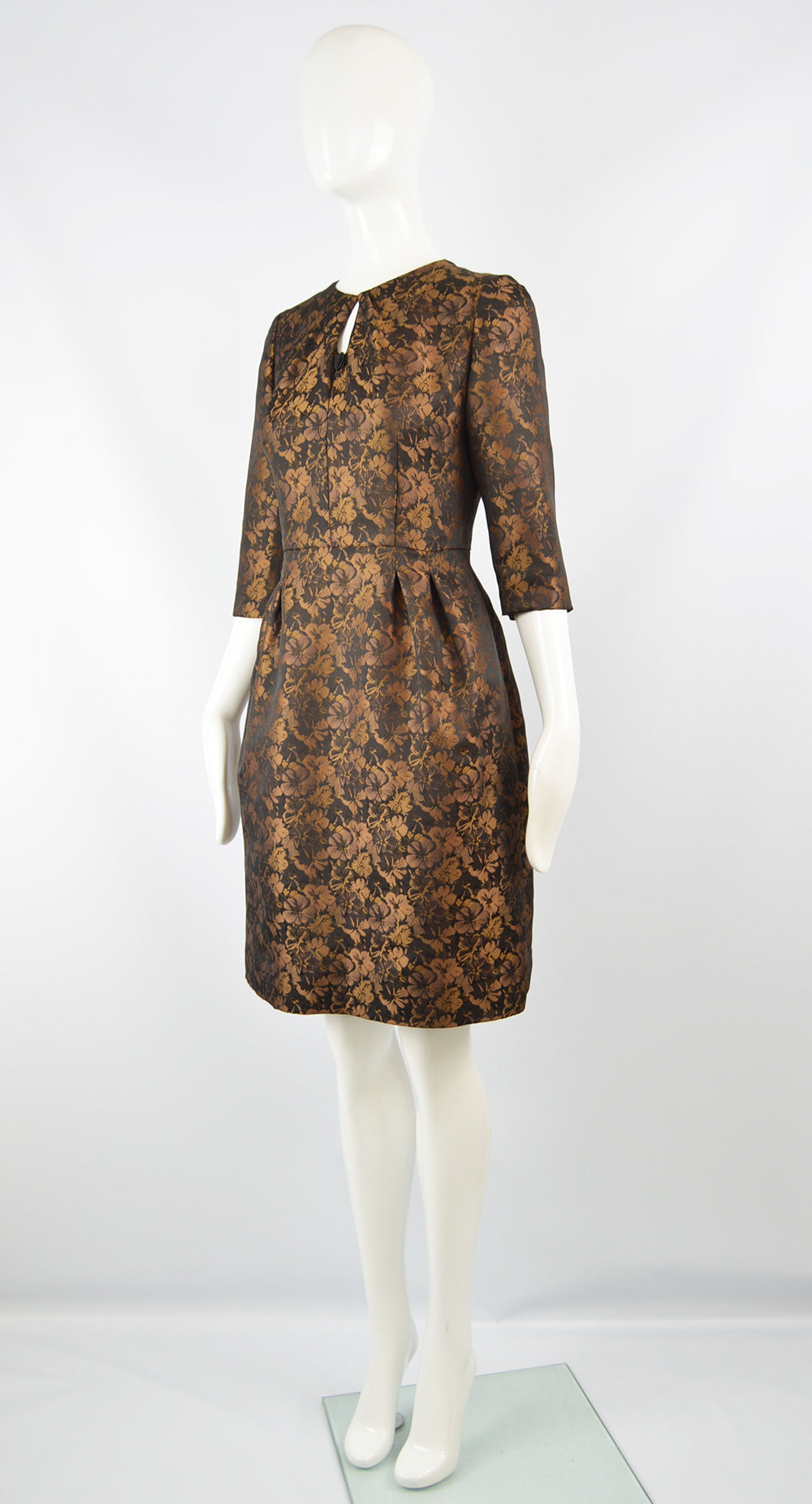 True Italian Couture Bronze & Black Jacquard Dress, 1980s