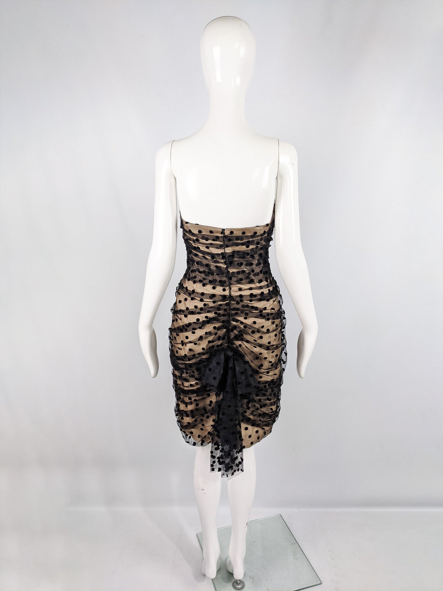 Vintage Preowned Ruched Flocked Tulle Strapless Party Dress, 2000s