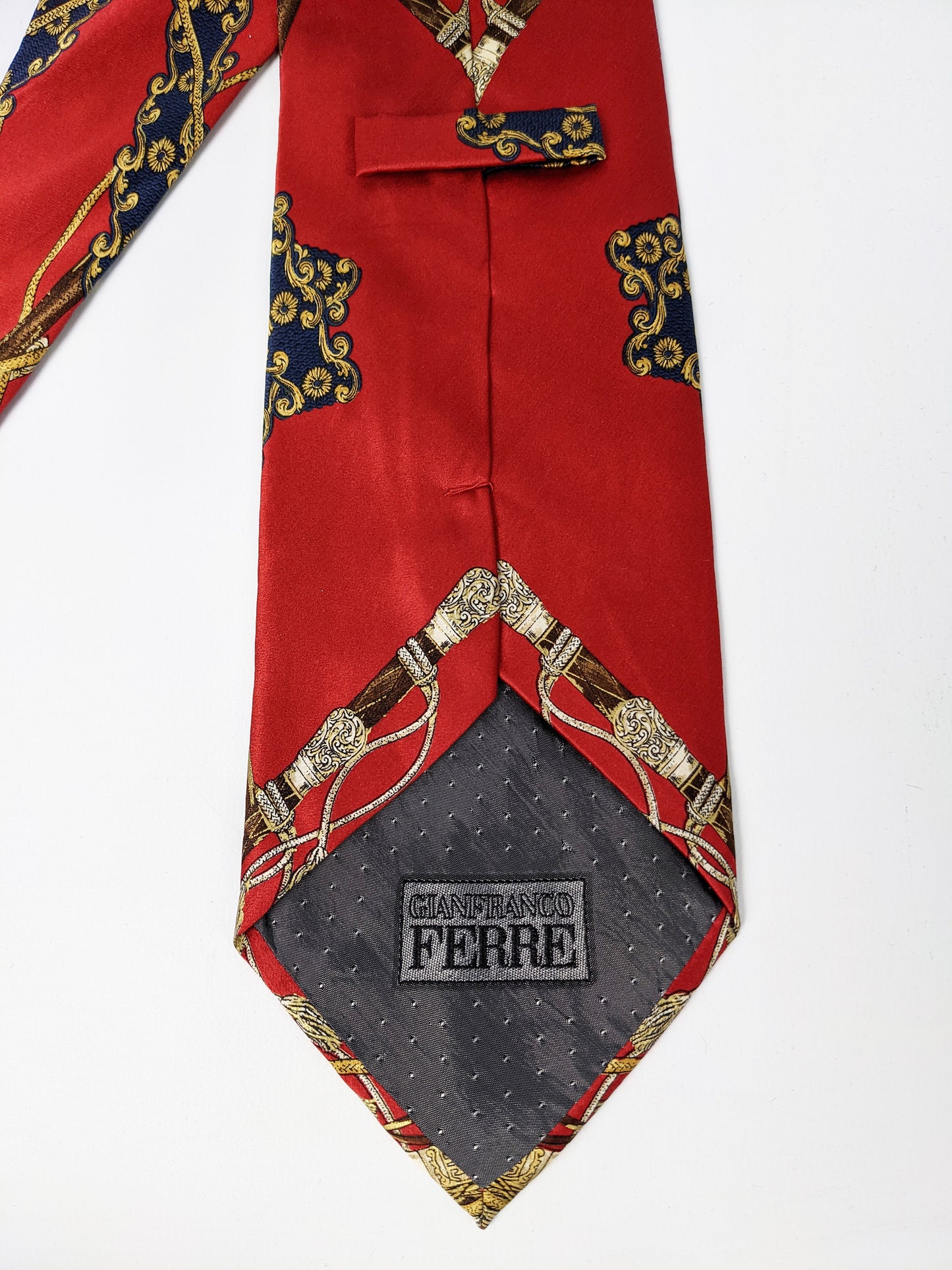 Mens Vintage Red Silk Wolf Print Tie, 1980s