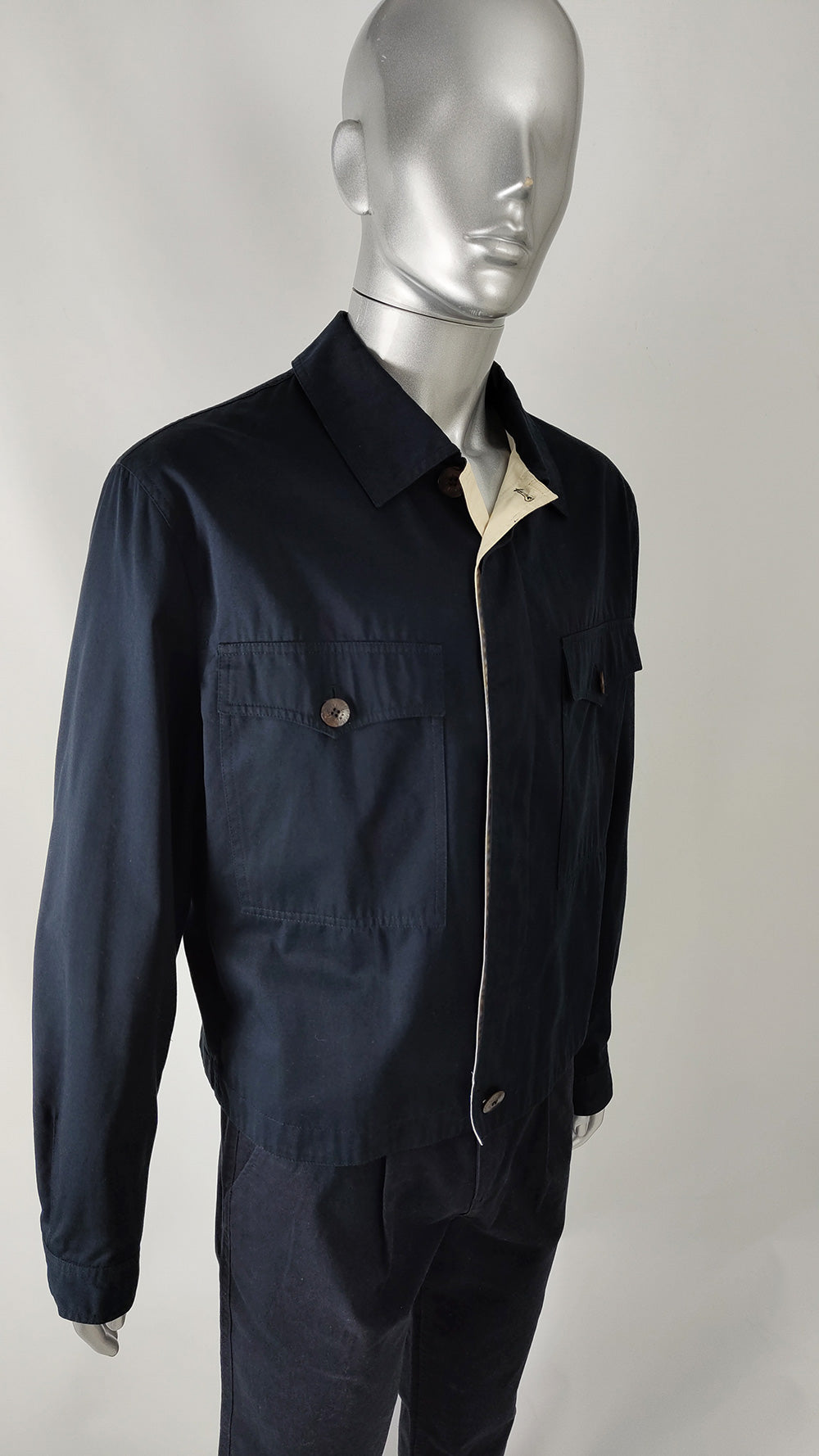 Gianni Versace Vintage Mens Navy Blue Blouson Jacket, 1990s