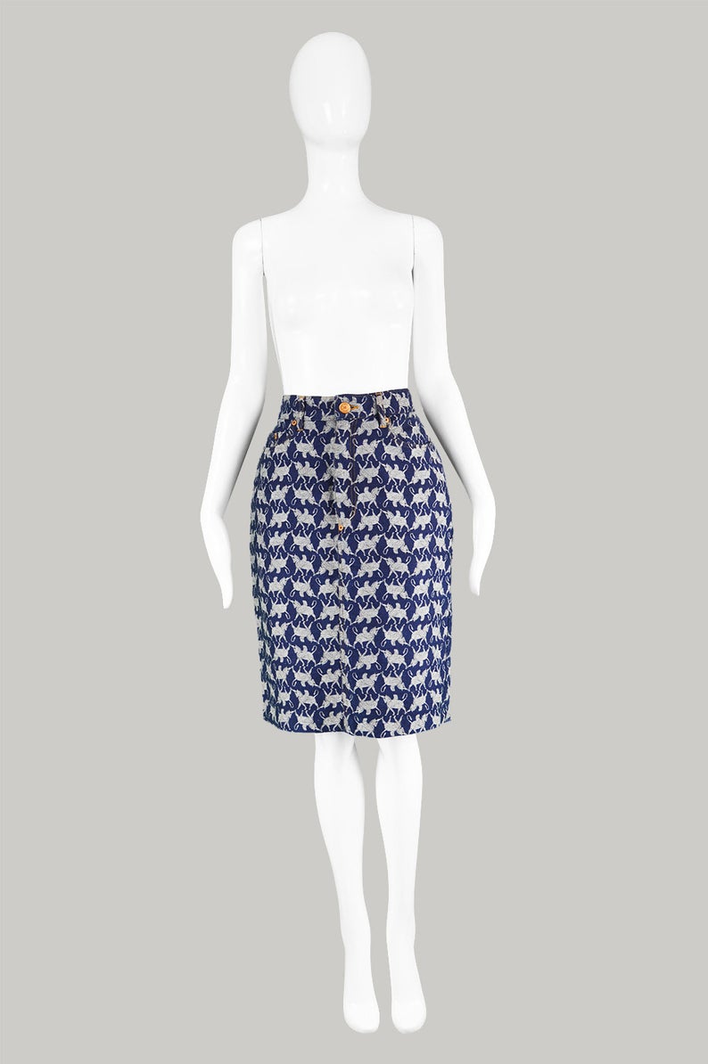 Jean Paul Gaultier Vintage Unicorn Pattern Denim Skirt, 1990s