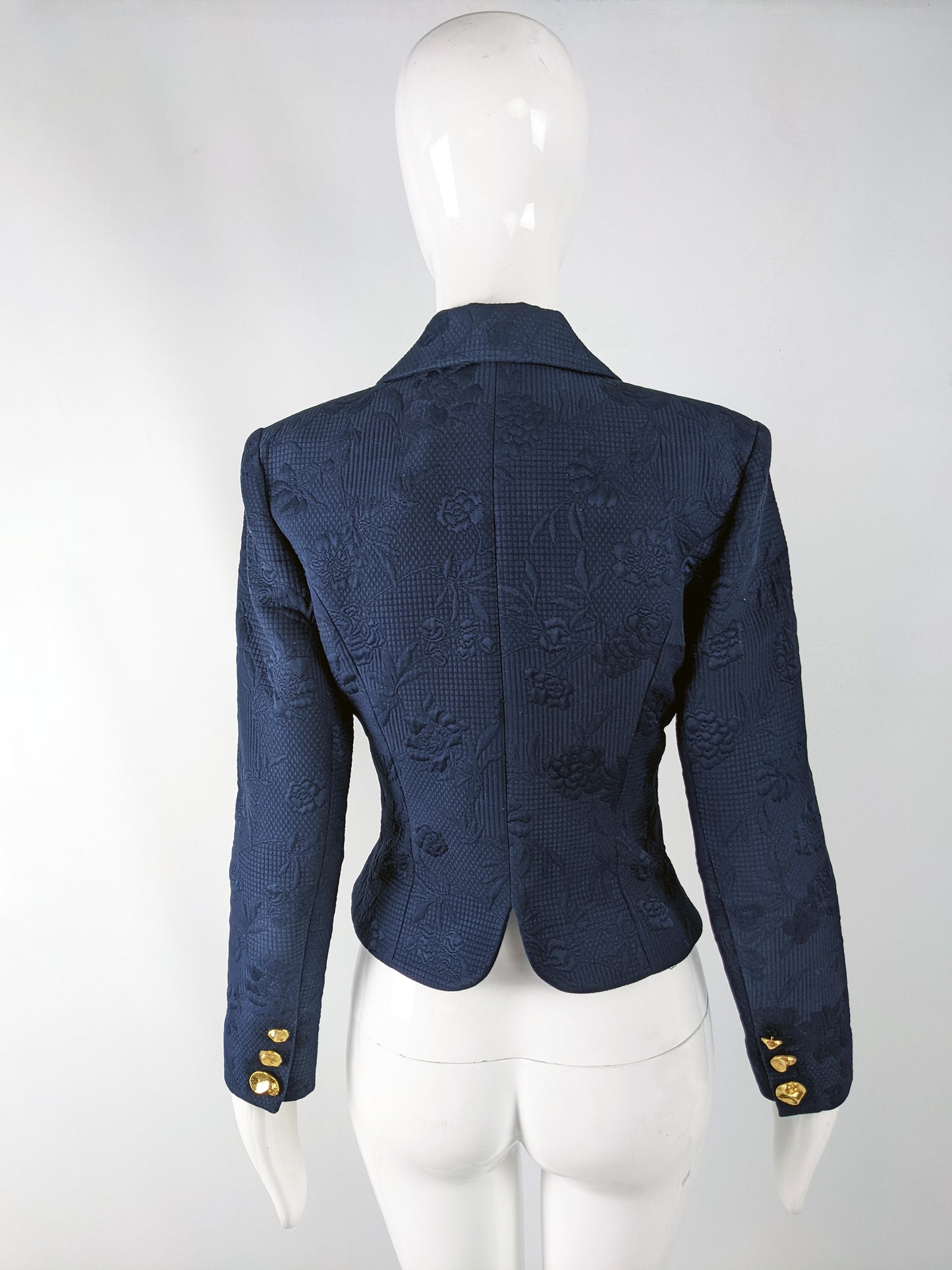 Grés Vintage Womens Navy Quilted Cotton Tailored Jacket, 1980s