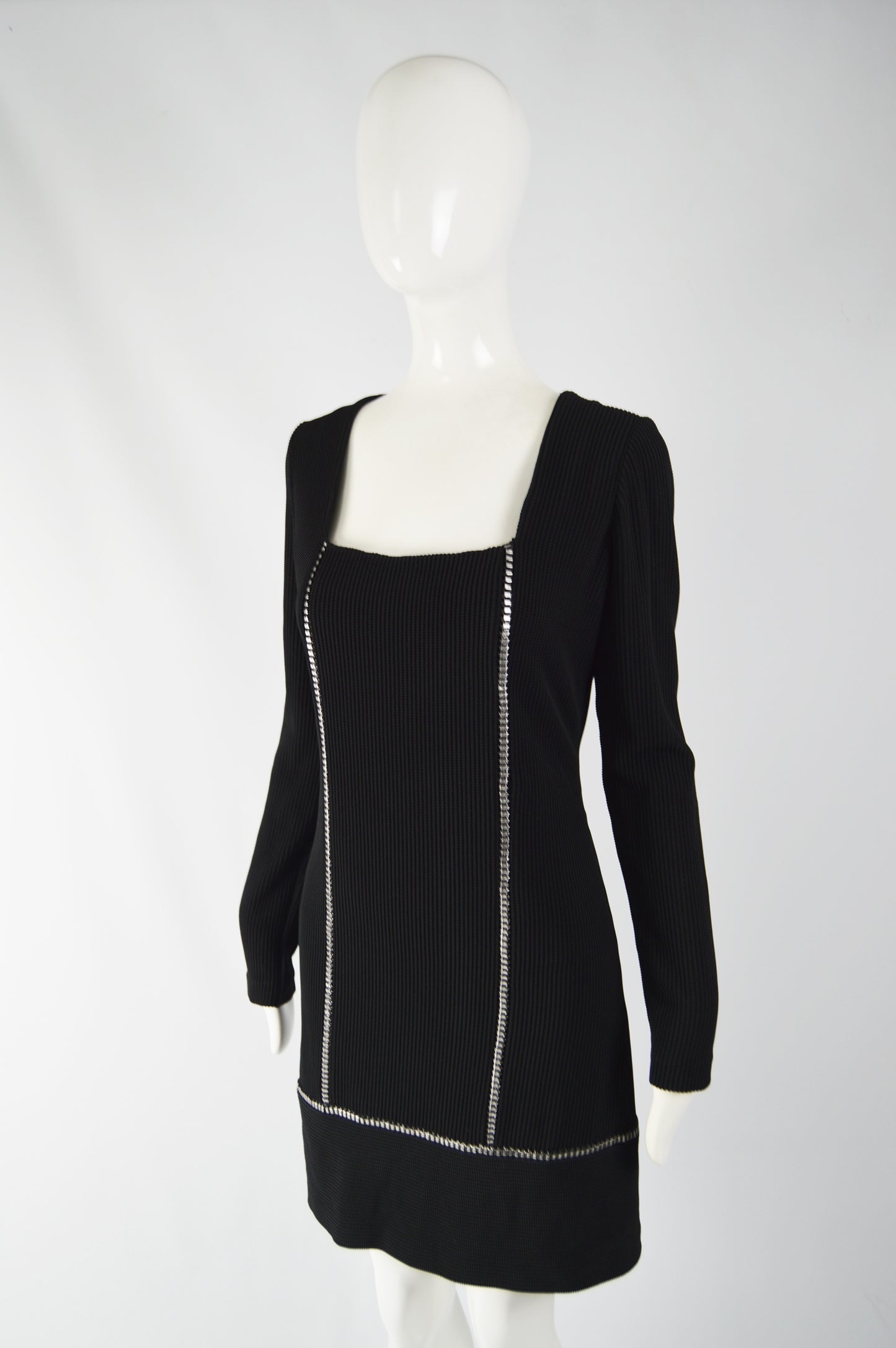Vintage Black & Silver Square Neck Cocktail Dress, 2000s