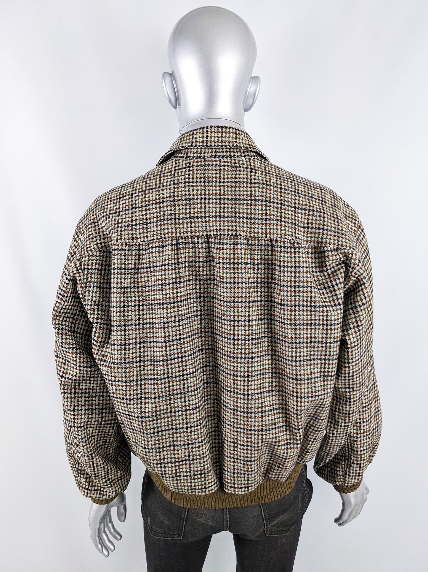 Mens Vintage Wool Houndstooth Collared Blouson Jacket, 1970s