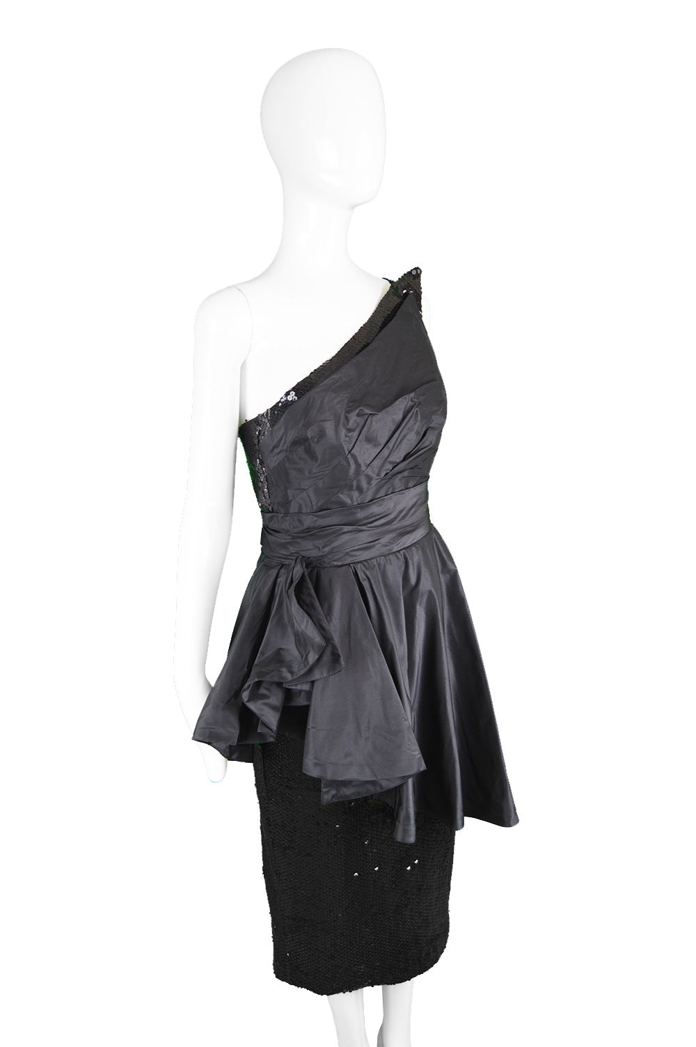 Vintage Sequinned Taffeta Asymmetrical Evening Gown, 1980s
