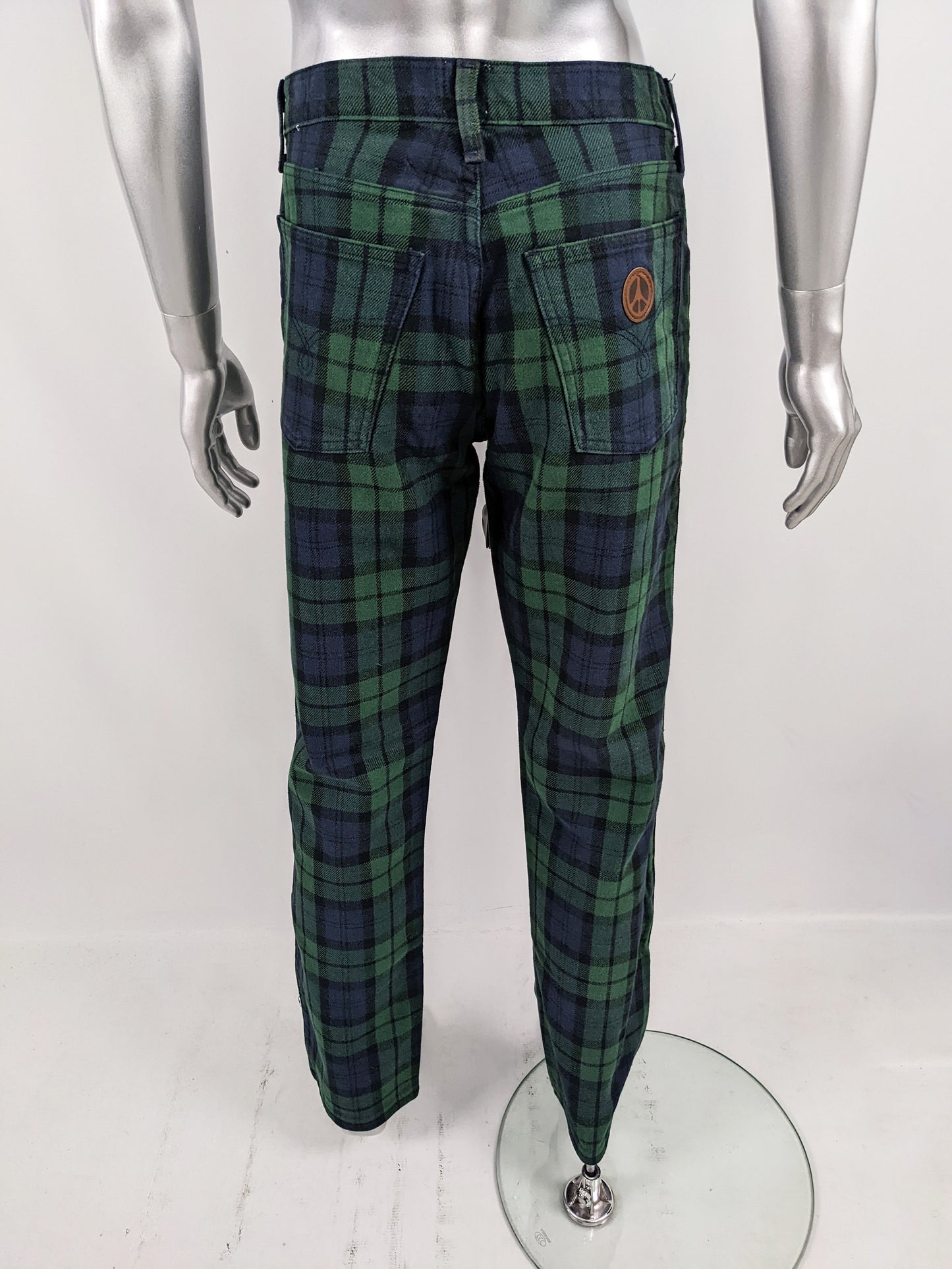 Moschino Vintage Mens Blue & Green Tartan Jeans, 1980s