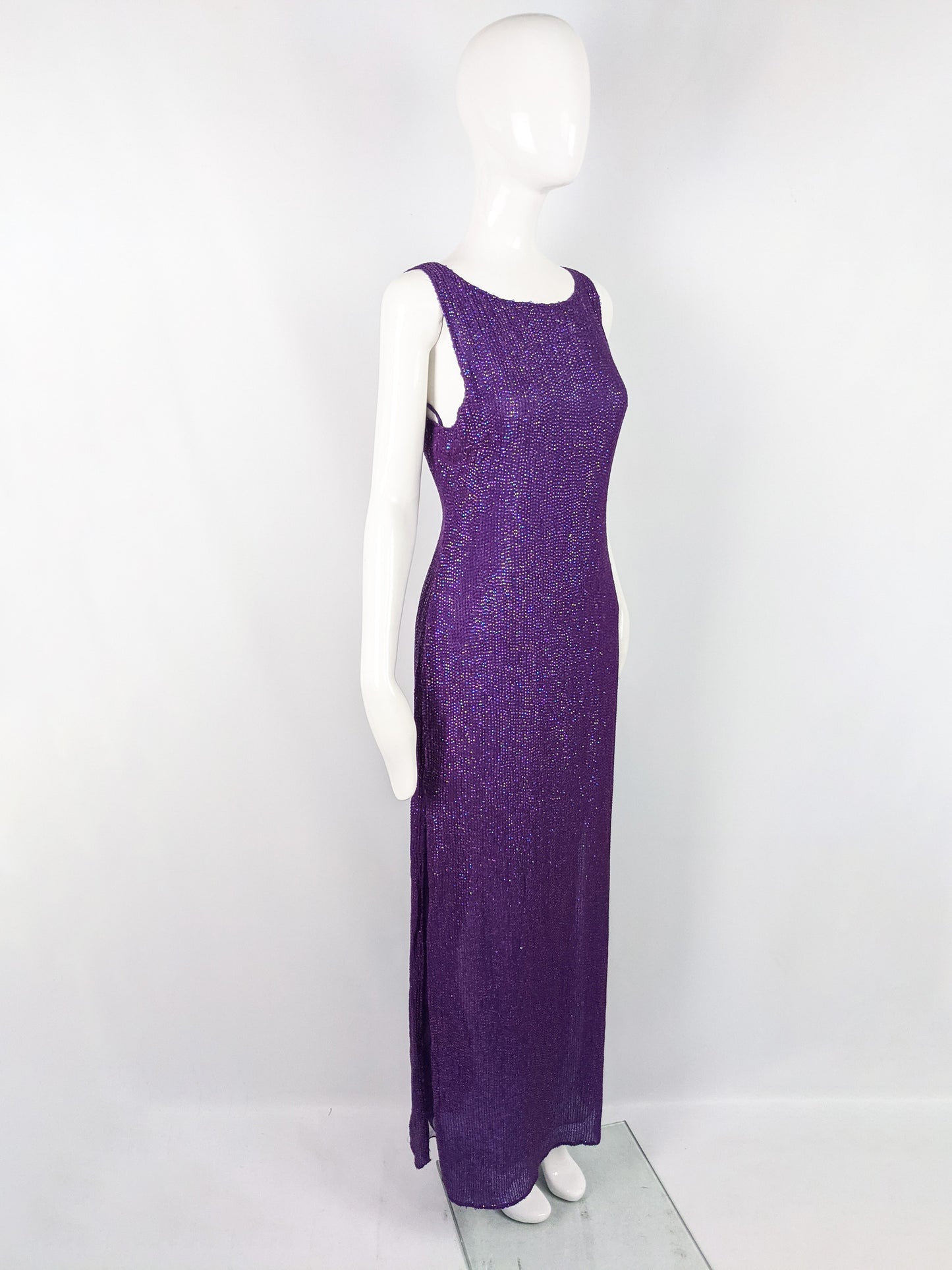Vintage Purple Fully Sequinned Evening Maxi Dress, 1990s