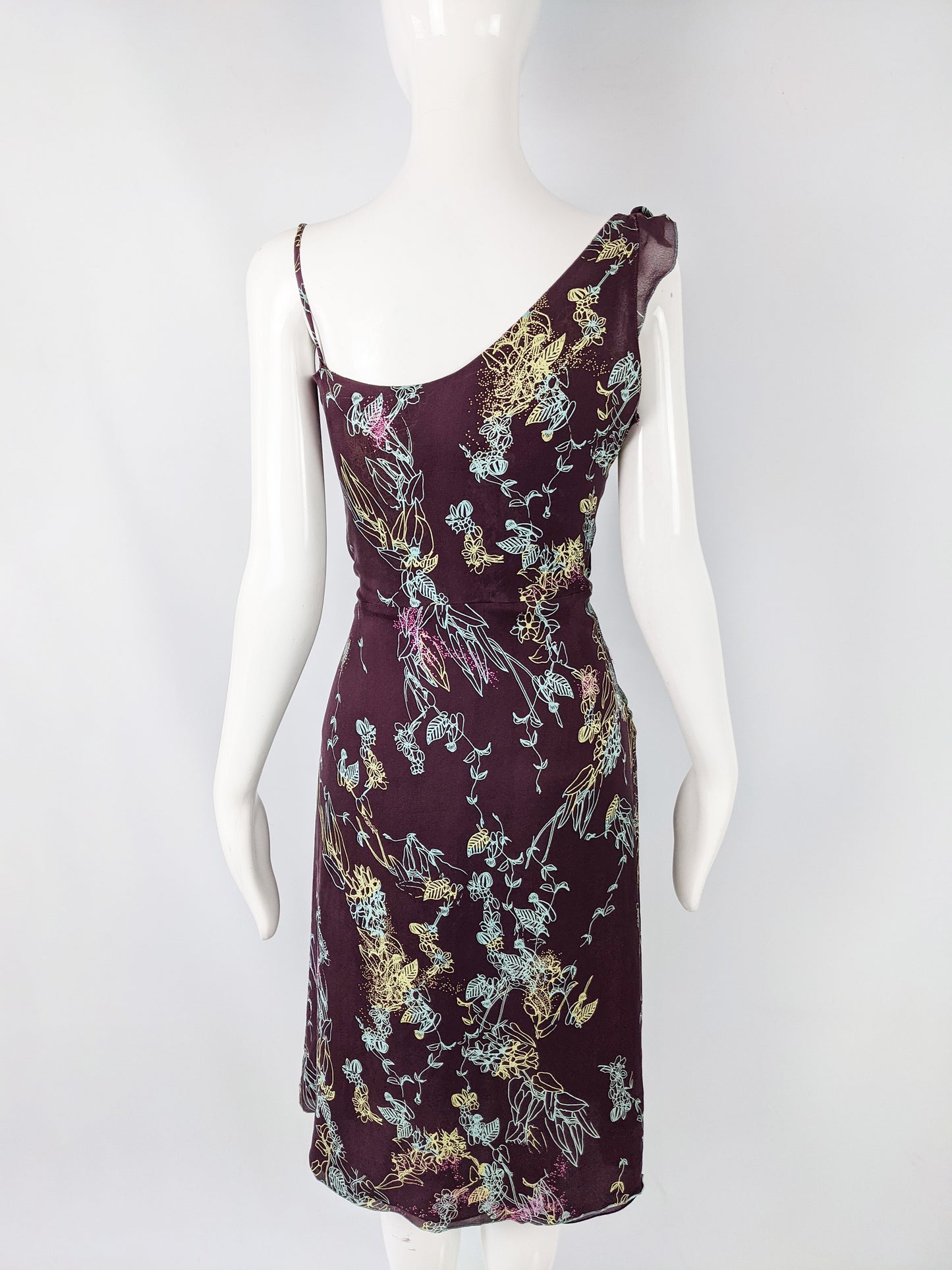Vintage Purple Floral Draped Silk Slip Dress, 1990s