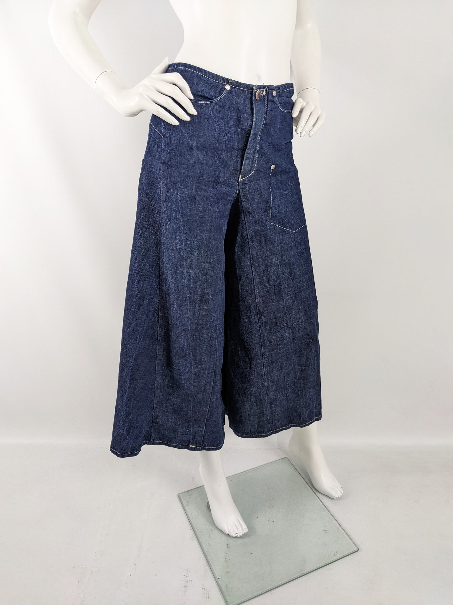 Vintage Womens Denim Culotte Wide Leg Shorts, 1990s