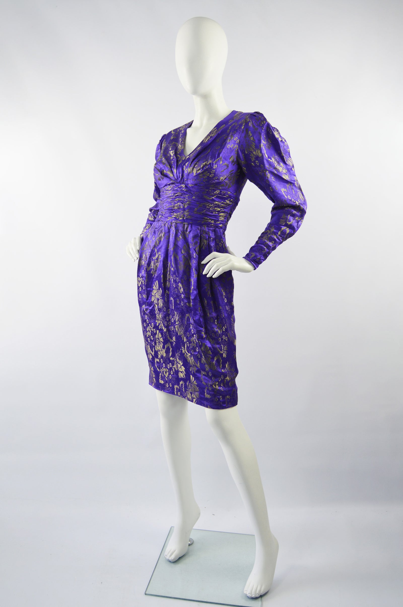 Preowned Blue & Gold Vintage Silk Party Dress, 1980s
