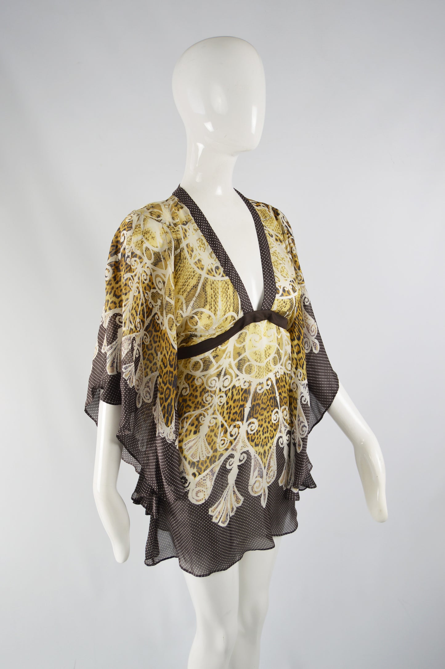 Womens Vintage Kimono Sleeve Silk Top, 2000s