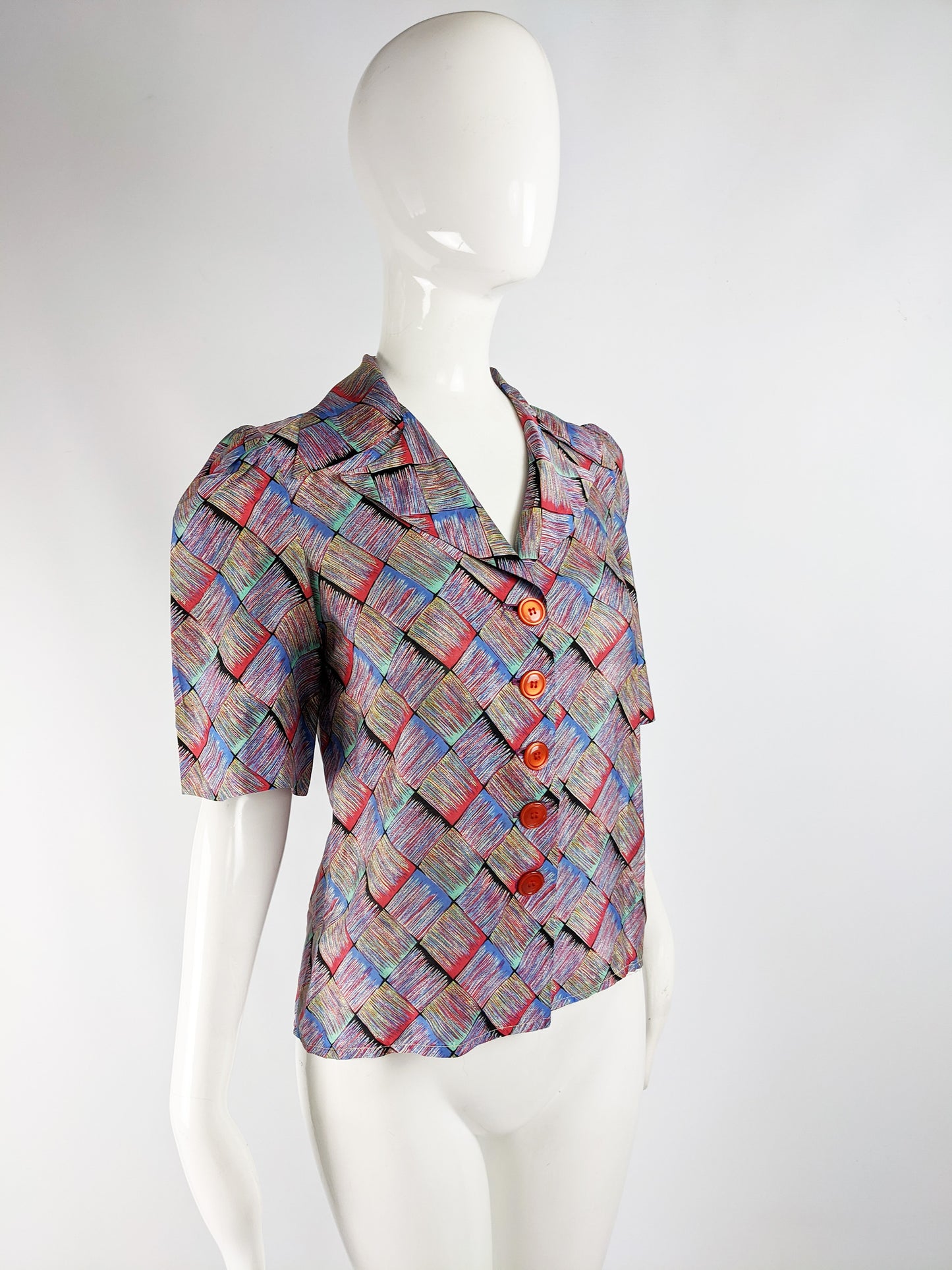 Vintage Womens Short Puff Sleeve Blouse, 1970s