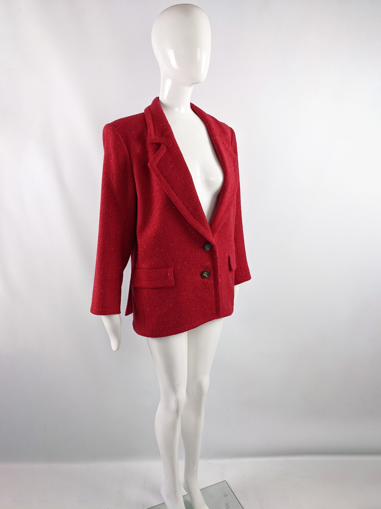 Womens Vintage Shoulder Padded Tweed Jacket, 1980s