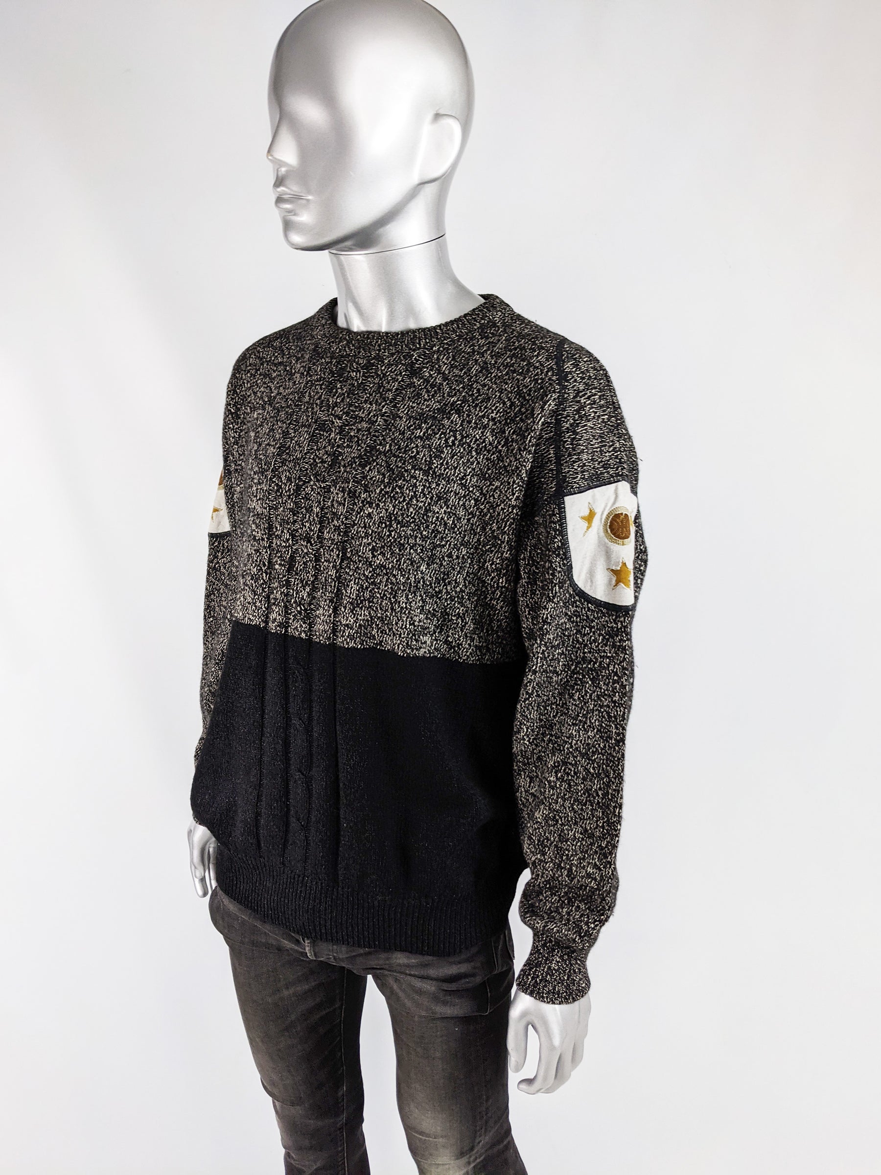 Iceberg Vintage Mens Grey & Blue Marl Pullover Jumper, 1990s