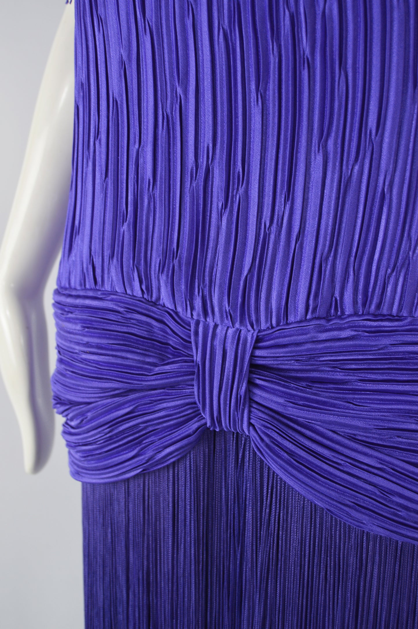 Vintage Blue Fortuny Pleated & Fringed Party Dress, 1980s