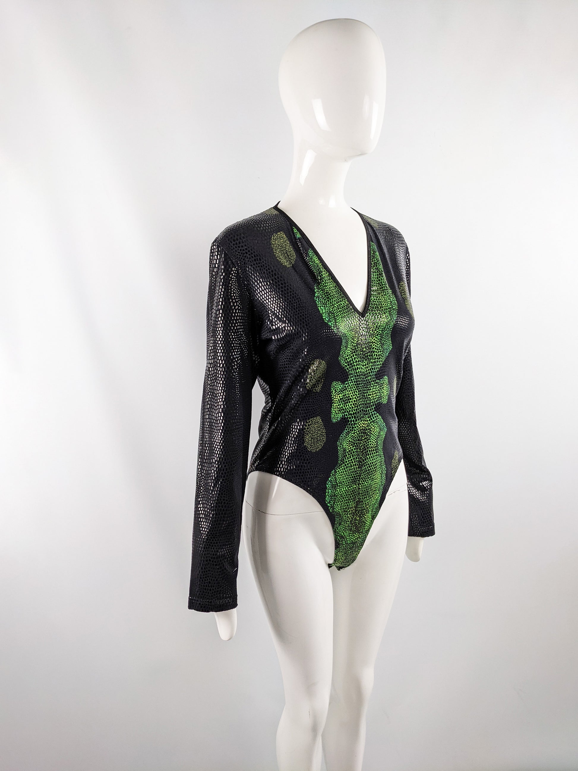 Mugler Vintage Womens Snakeskin Print Rubber Scale Effect Bodysuit – Zeus  Vintage