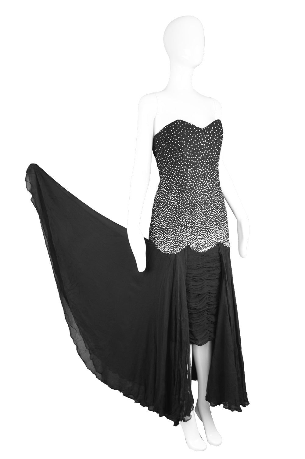 Vintage Sparkly Tulle & Ruched Silk Evening Dress, 1980s
