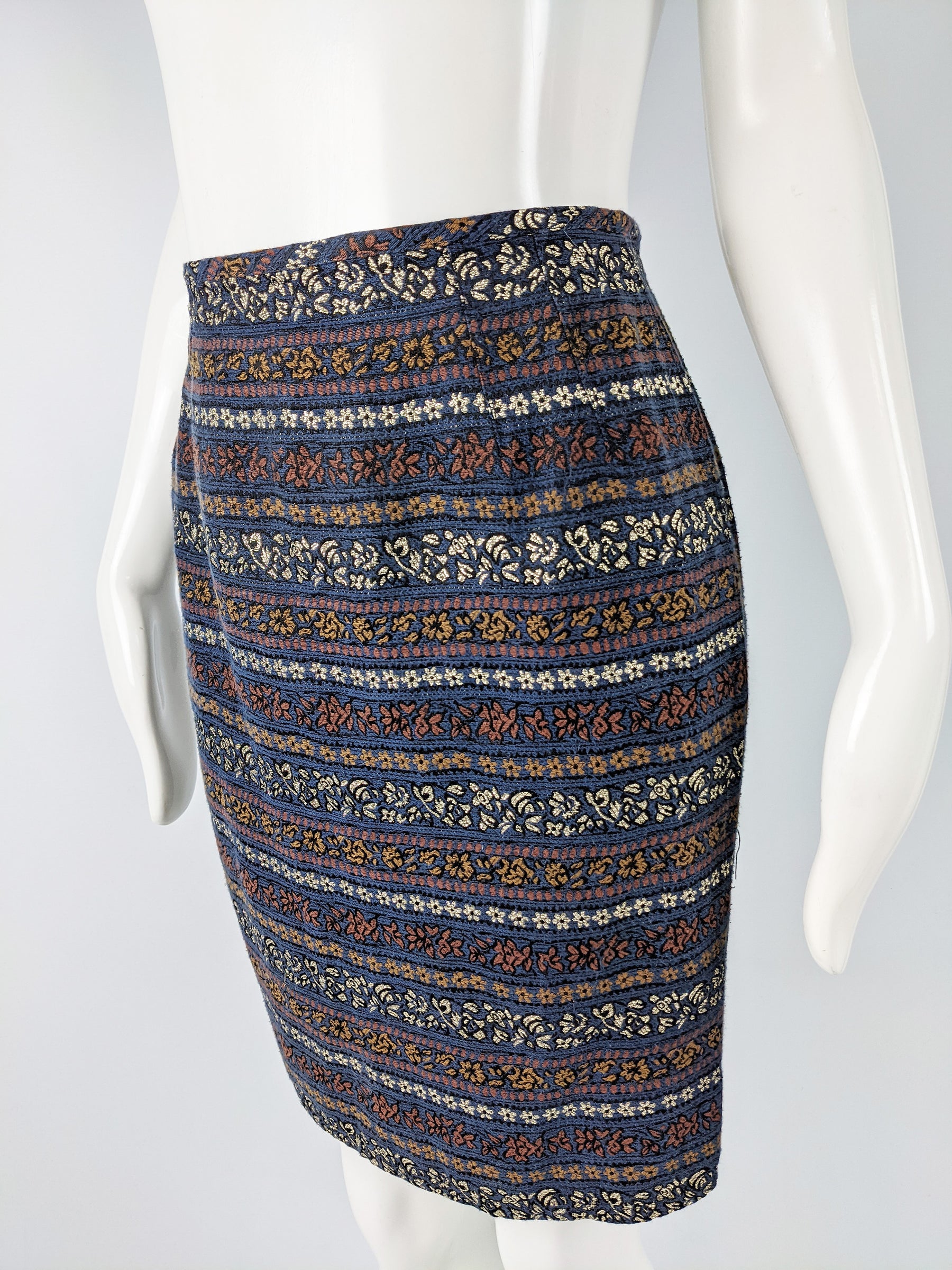 Jean Paul Gaultier Blue Vintage Brocade Pencil Skirt, 1980s