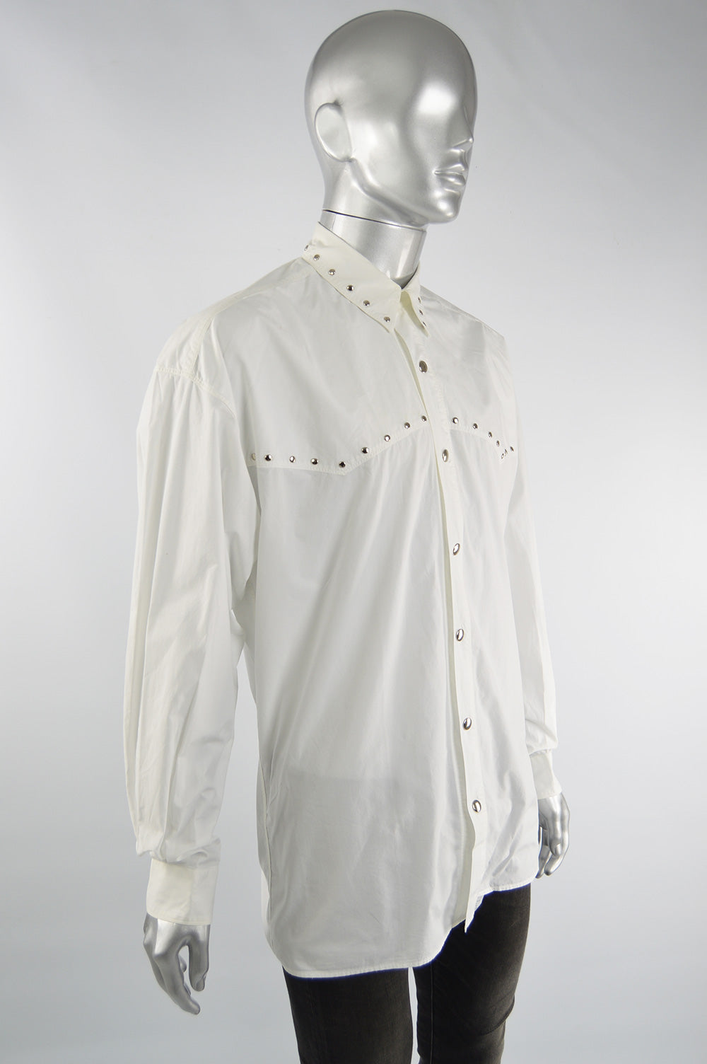 Mens Vintage White Studded Western Style Shirt, 1980s