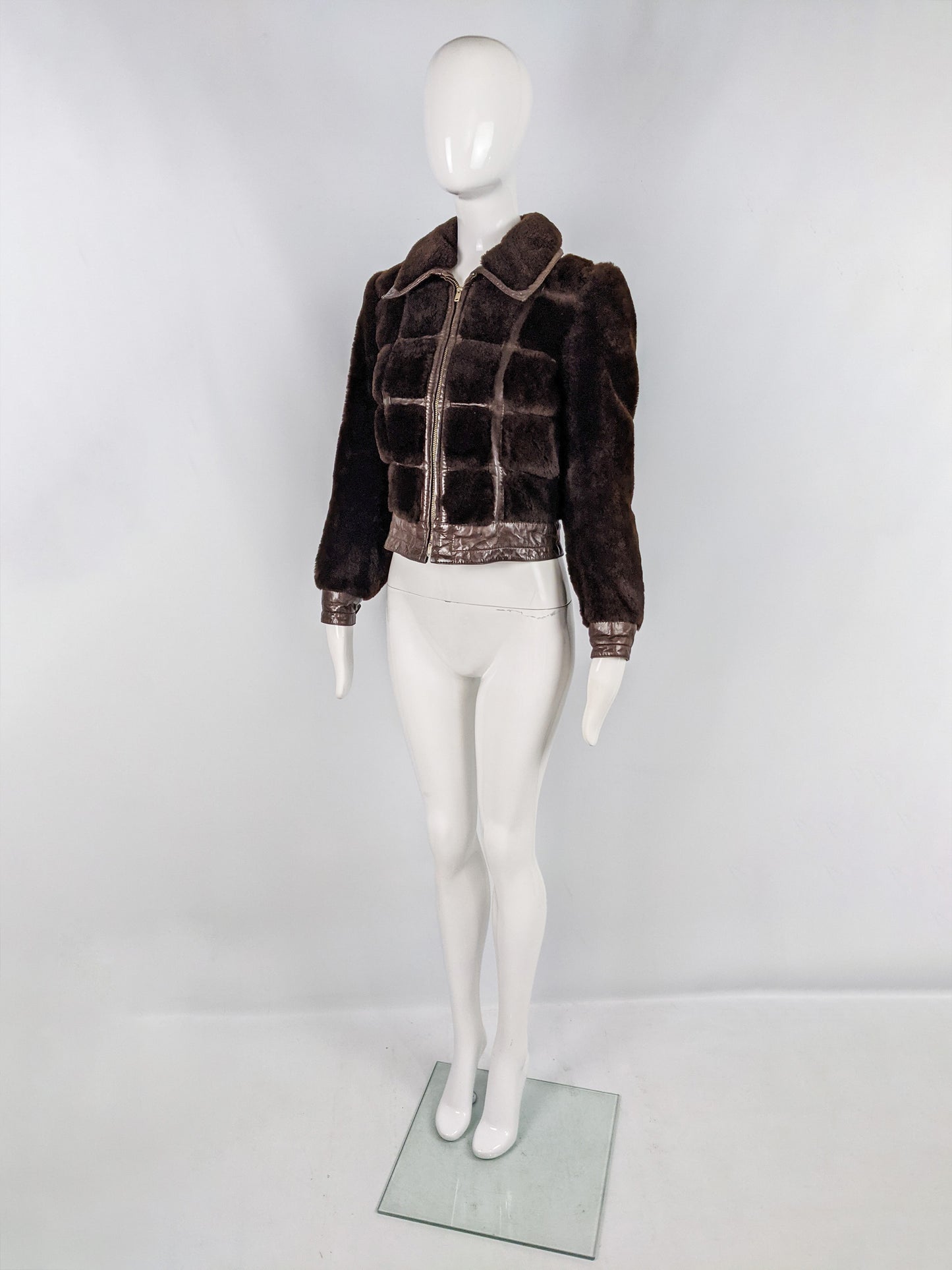 Vintage Brown Shearling & Leather Trim Coat, 1980s