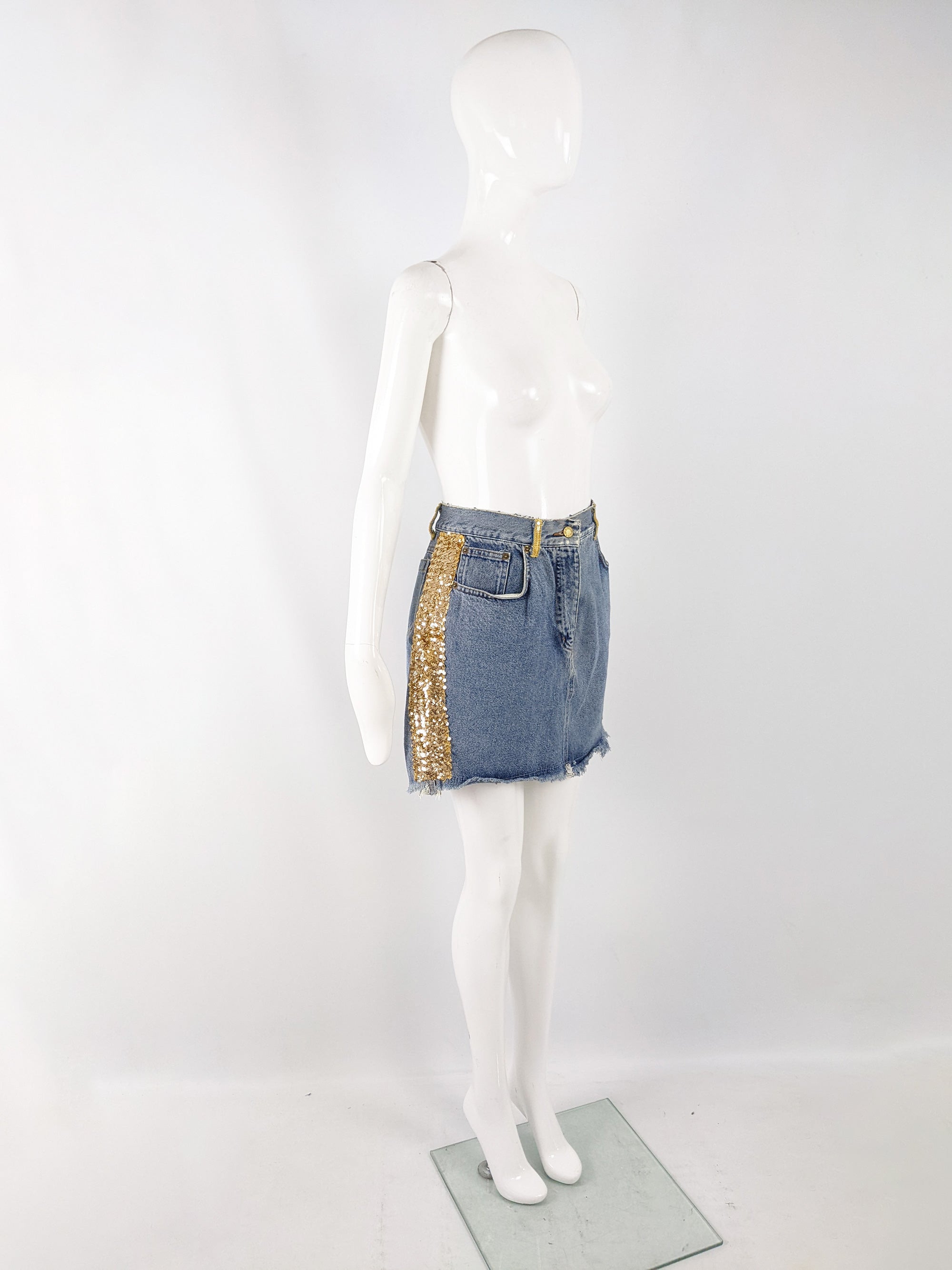 1980s Bleach Acid Wash Patchwork High Waist Jean Skirt Selected By Moons   Junes Vintage  Free People