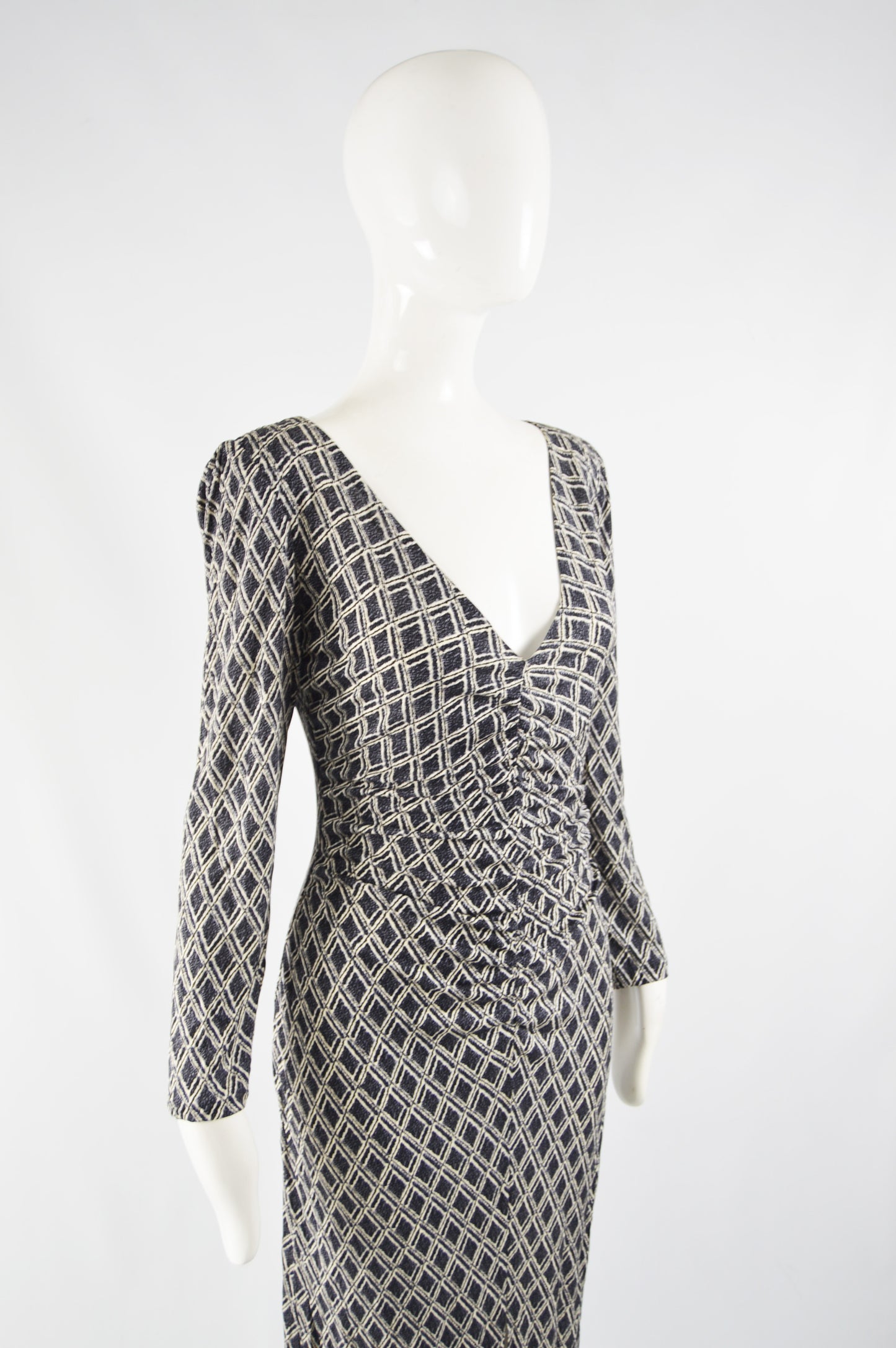 Barocco Roma Vintage Long Sleeve Plunge Neck Dress, 1970s