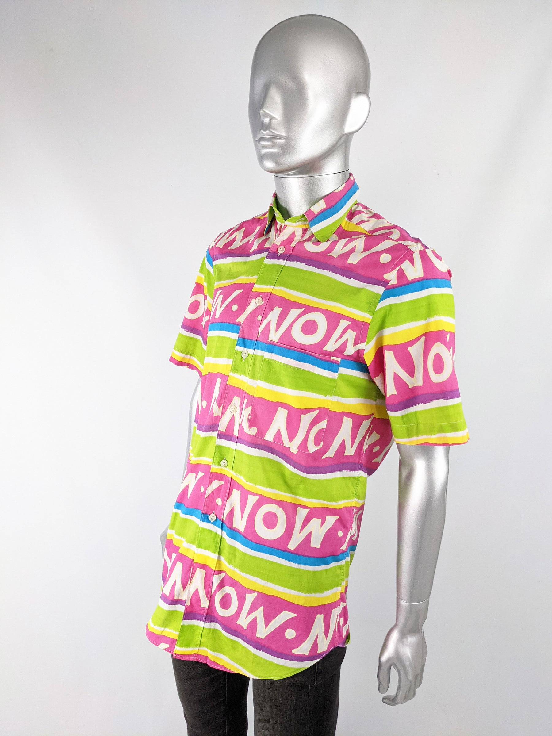 Mens Vintage 'Now' Patterned Short Sleeve Shirt, 1980s