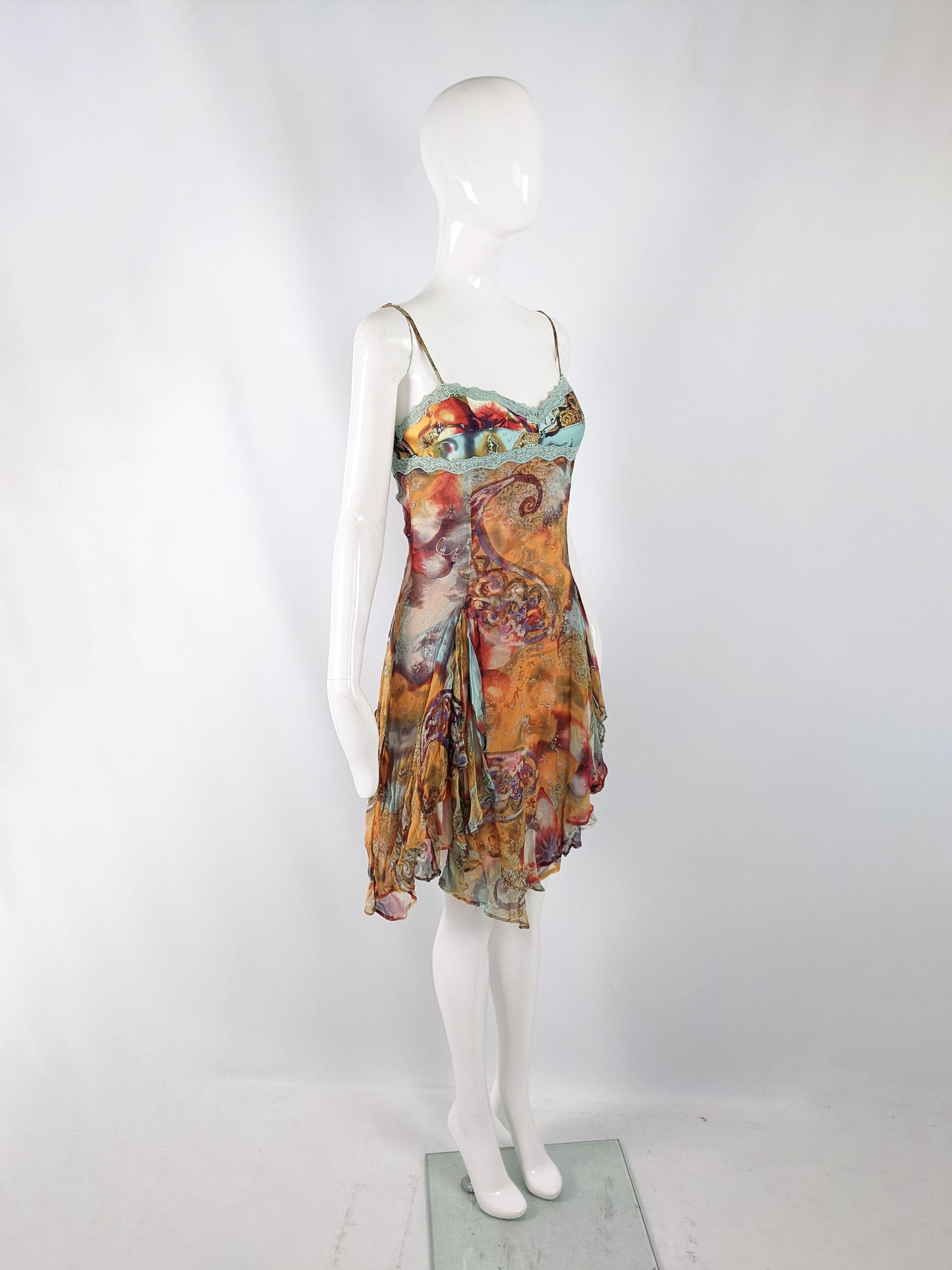 Orna Farho Paris Vintage y2k Silk Chiffon & Lace Dress, 2000s