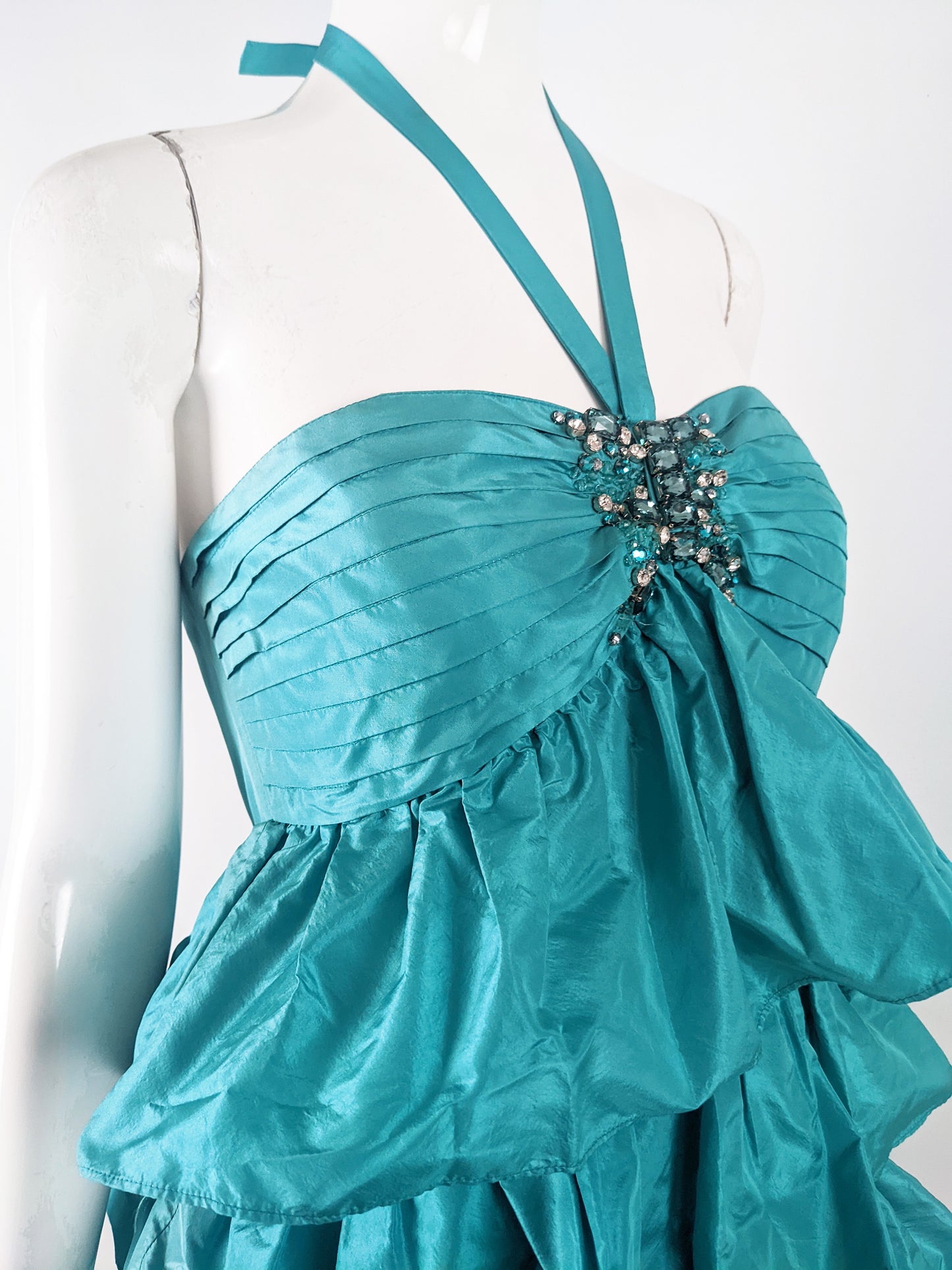 Blumarine Blugirl Vintage y2k Teal Silk Taffeta Ruffled Dress, 2000s