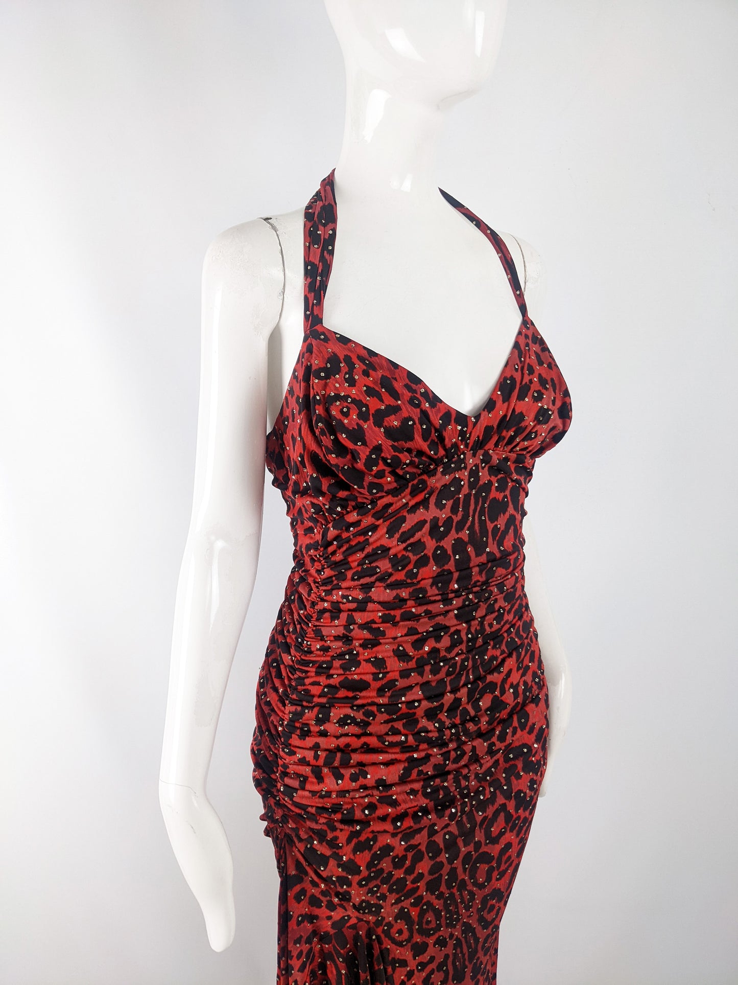 Francky Velucci Vintage Red Animal Print Evening Dress, 1990s