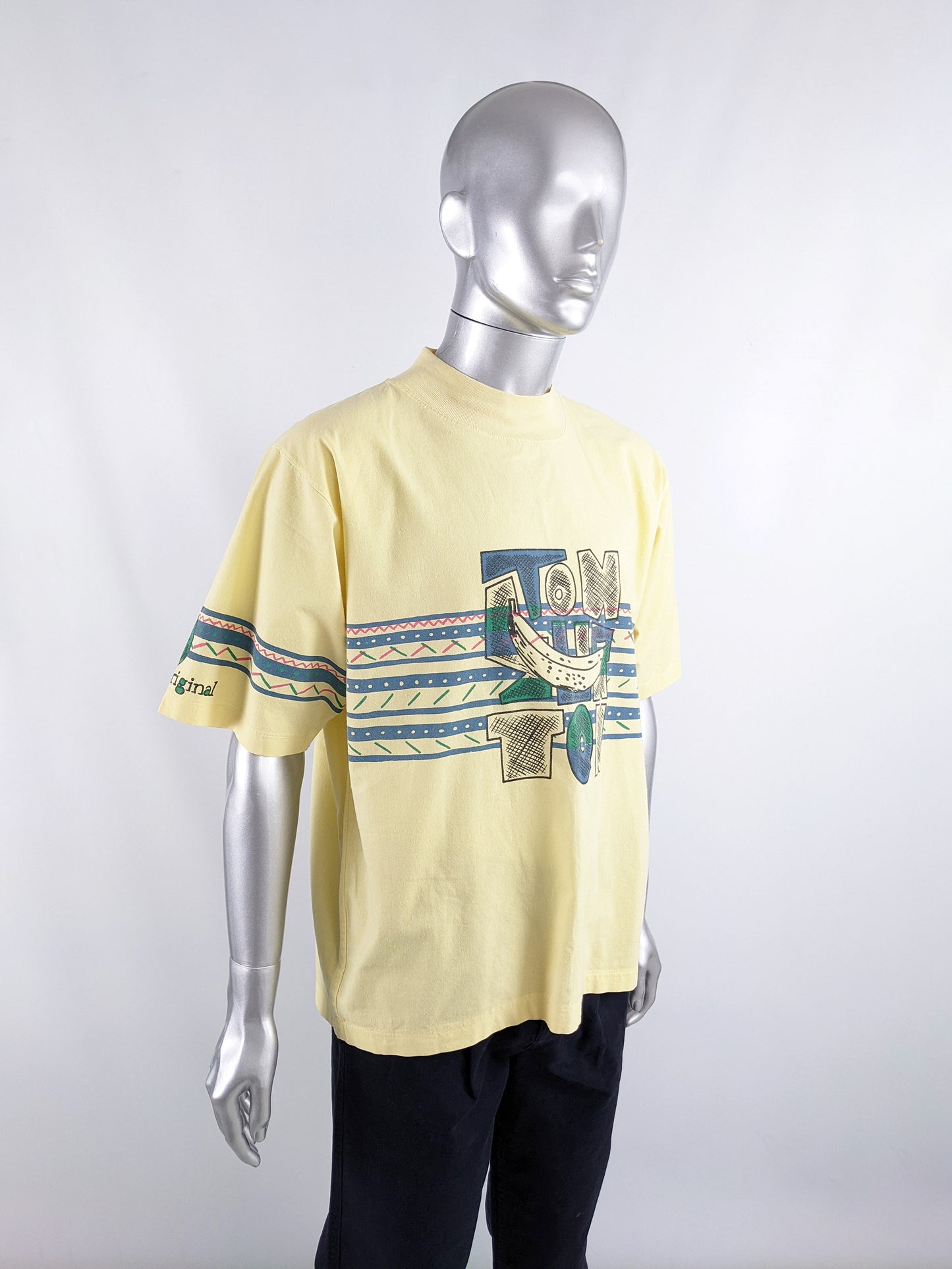 Ton Sur Ton Vintage Mens Pastel Yellow Banana T Shirt, 1980s