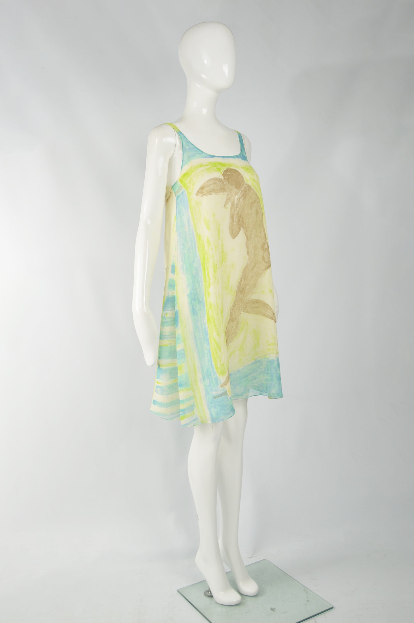 Womens Vintage Printed Silk Chiffon Dress, 1980s