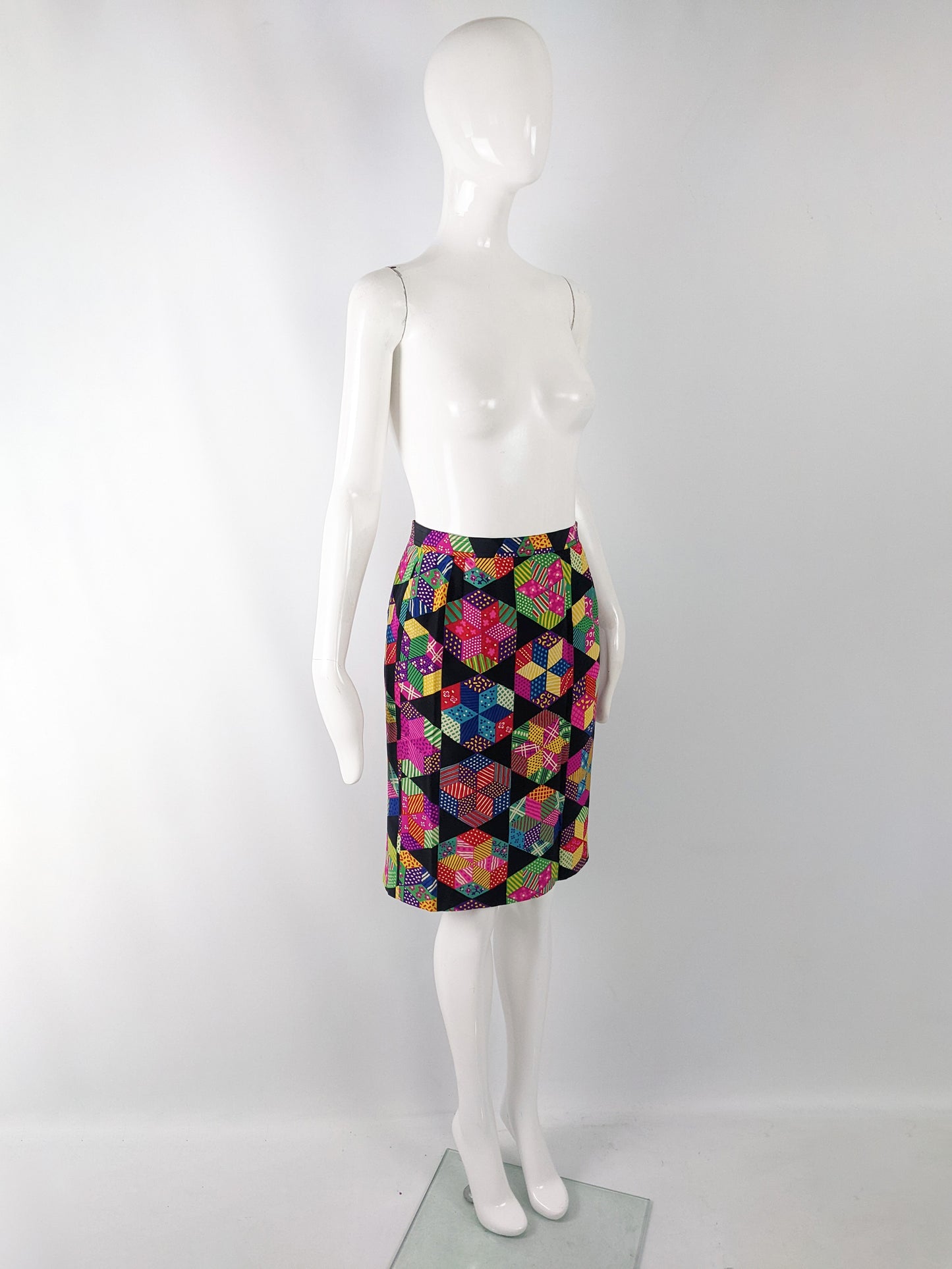 Valentino Vintage Multicoloured Silk Patchwork Print Skirt, 1980s