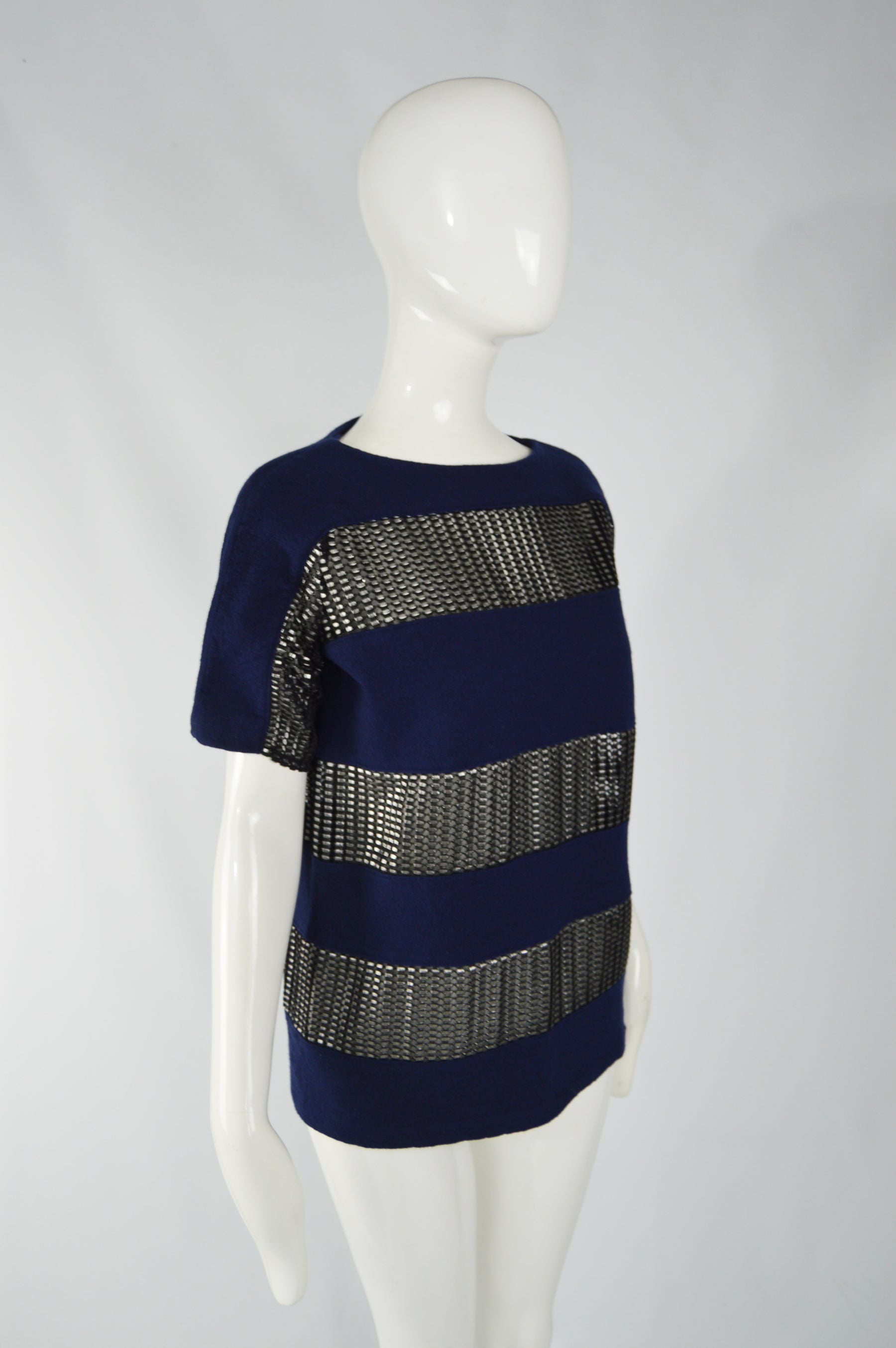 Paco Rabanne Archival Womens Blue Wool & Silver Mesh Shirt, 2000s