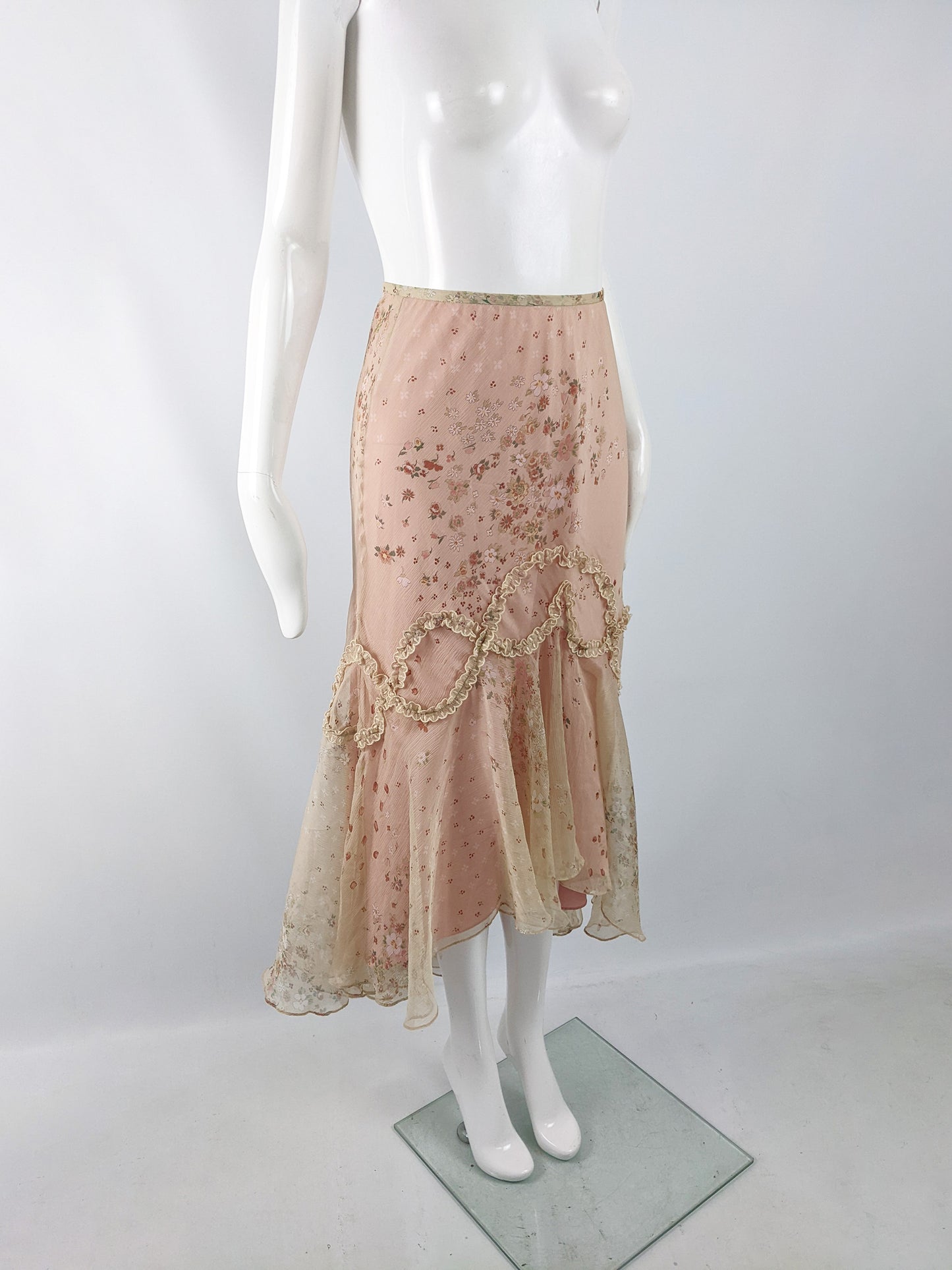 Ronit Zilkha Vintage Cream Silk Chiffon & Pink Fairy Skirt, 2000s