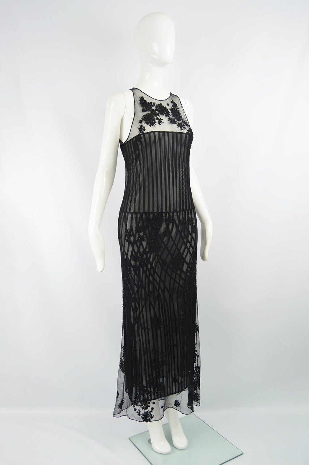 Vintage Embroidered & Beaded Sheer Silk Dress, A/W 1997