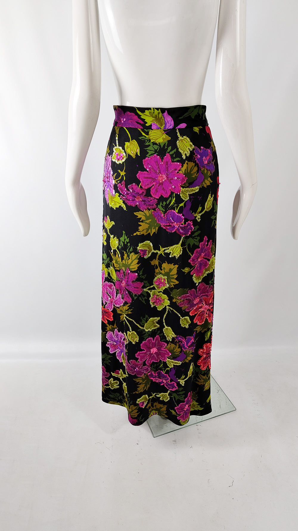 Vintage Italian Sequin Floral Maxi Skirt, 1980s