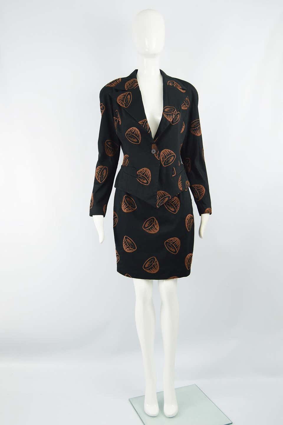 Womens Vintage Embroidered Statement Shoulder Suit, 1980s