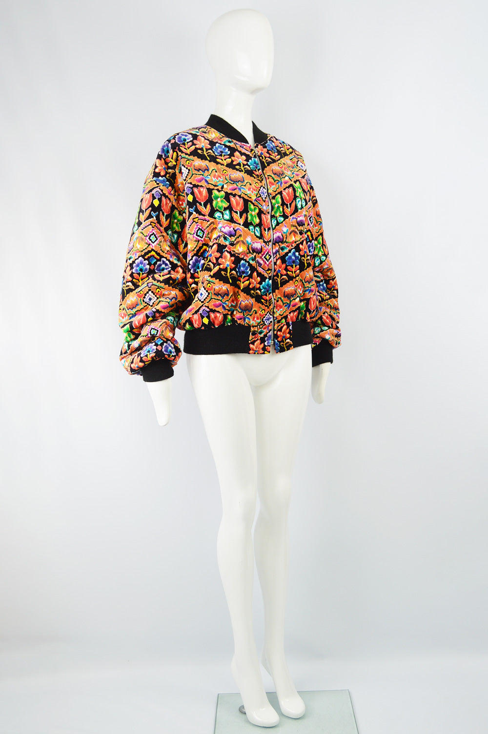 Women's Vintage Patterned Velvet Bomber Jacket, 1980s