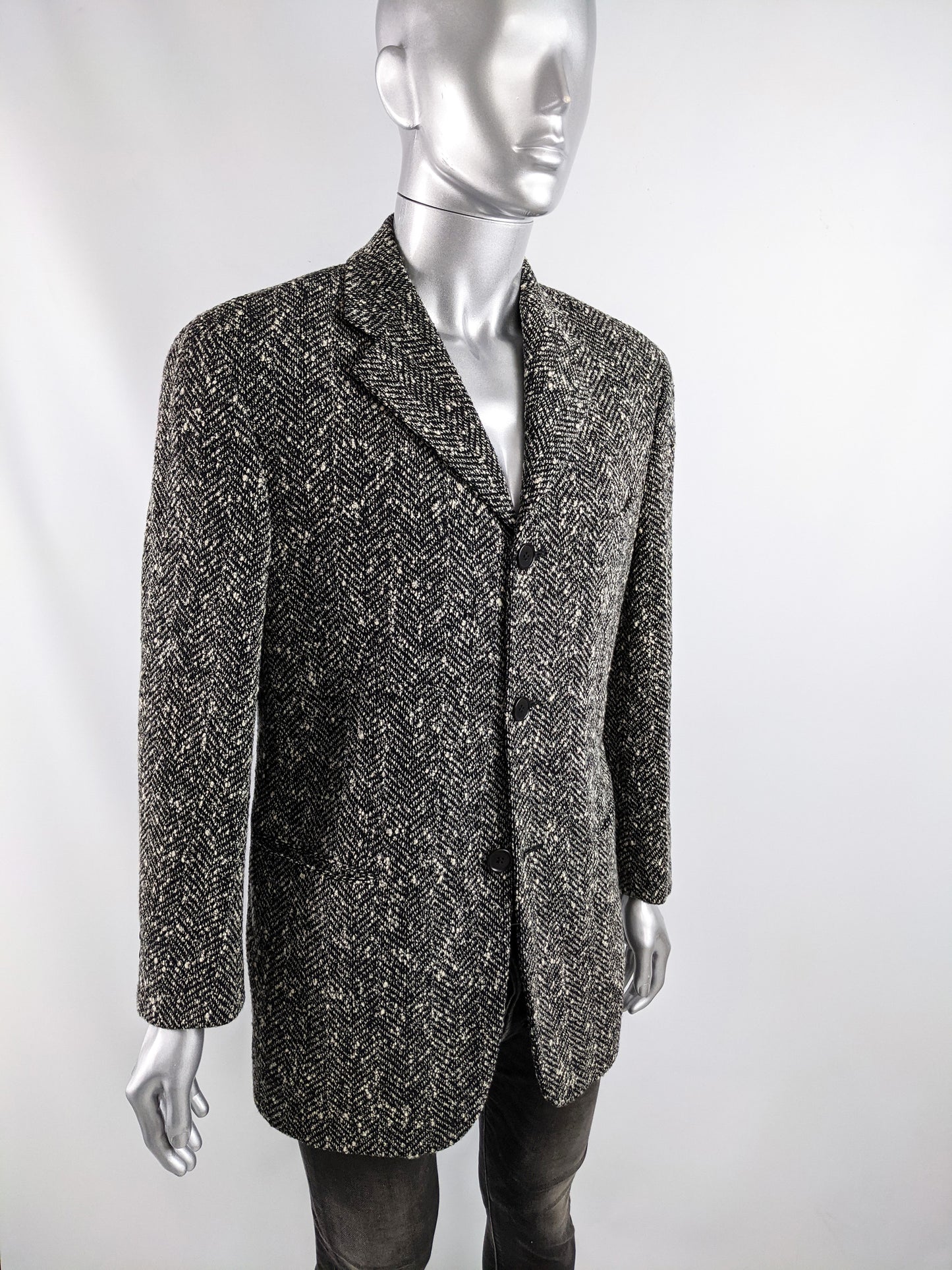 Pal Zileri Vintage Mens Black & White Tweed Blazer, 1980s