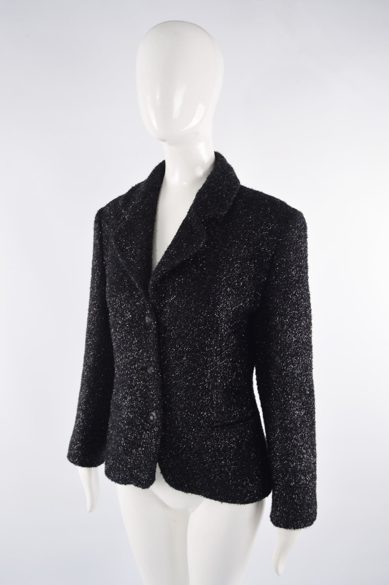 Preowned Black Fuzzy Vintage Lurex & Wool Jacket, 1980s