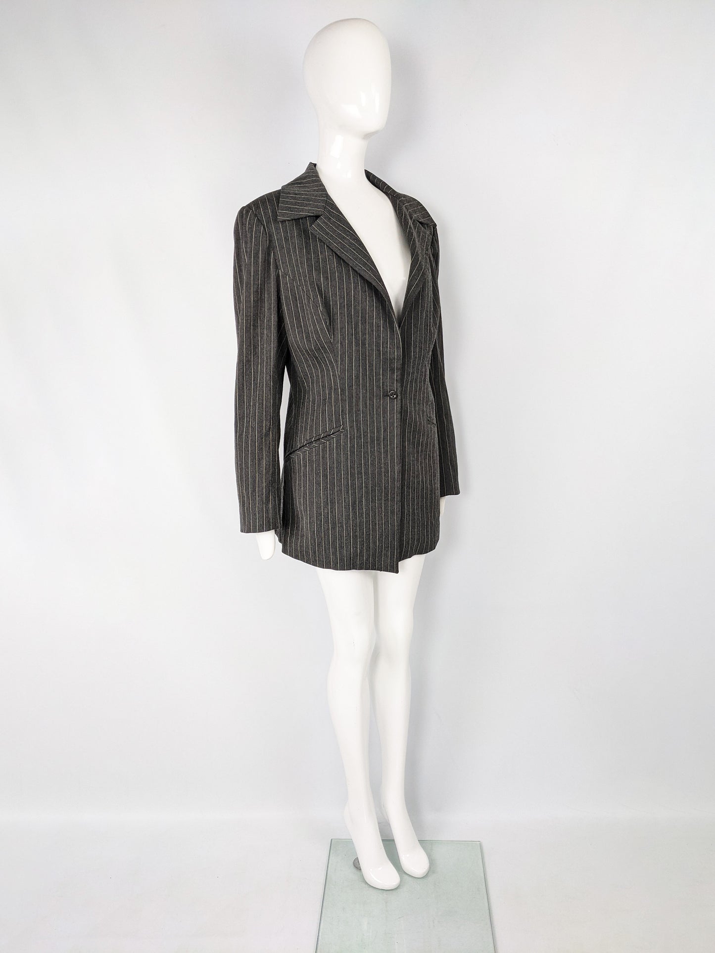 Vintage Womens Androgynous Grey Pinstripe Blazer, 1980s