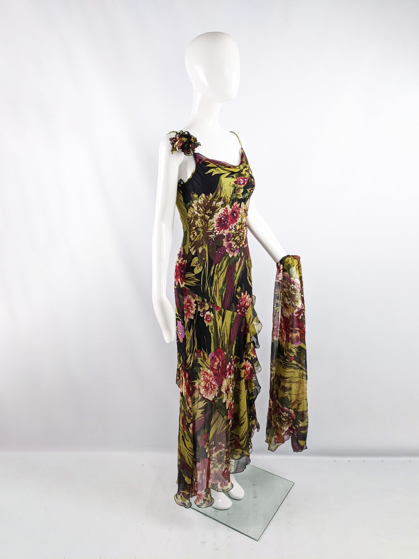 Vintage Silk Chiffon Maxi Slip Dress, 1990s