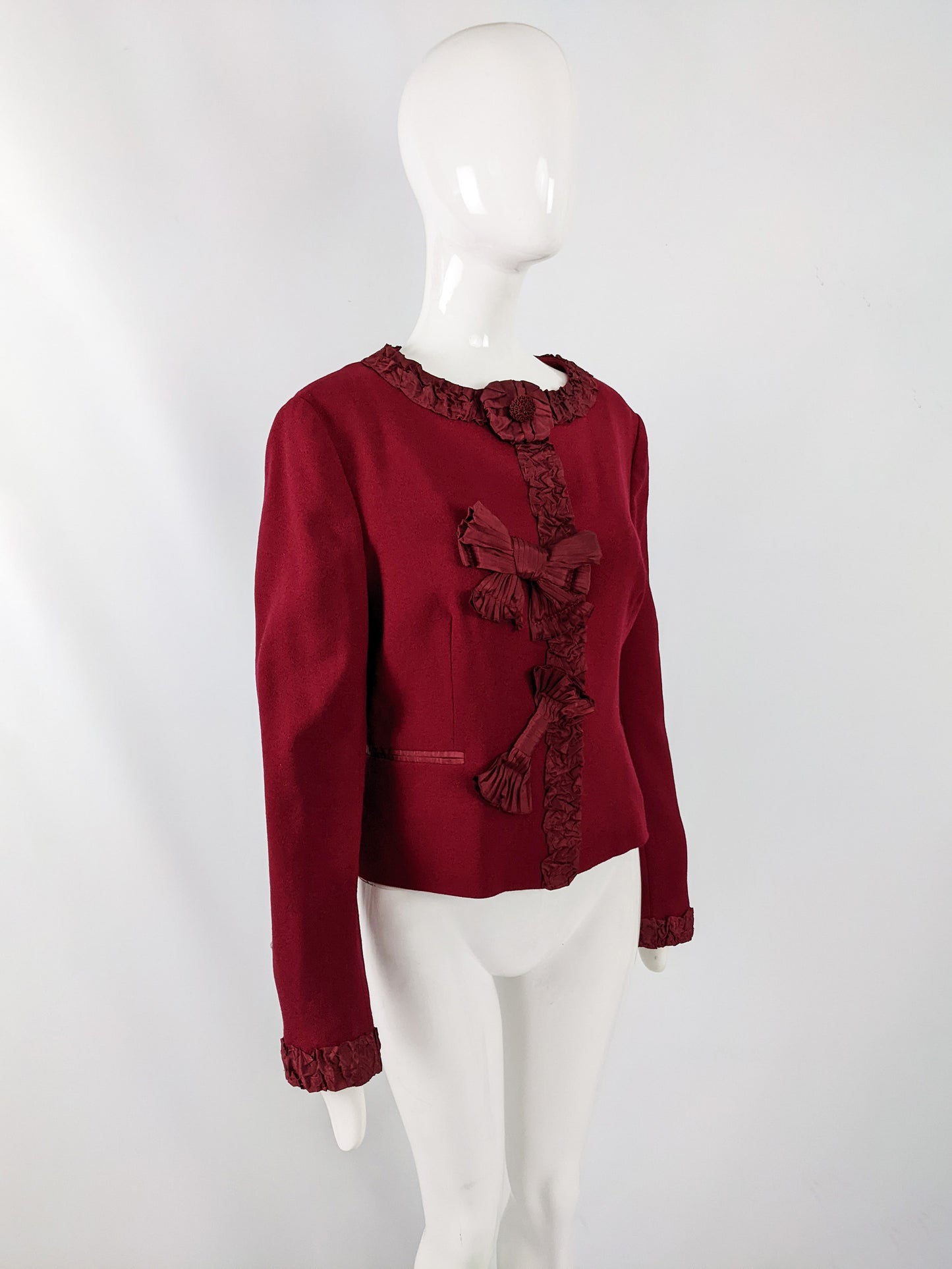 Vintage Moschino Wine Red Wool Crepe Ribbon Jacket