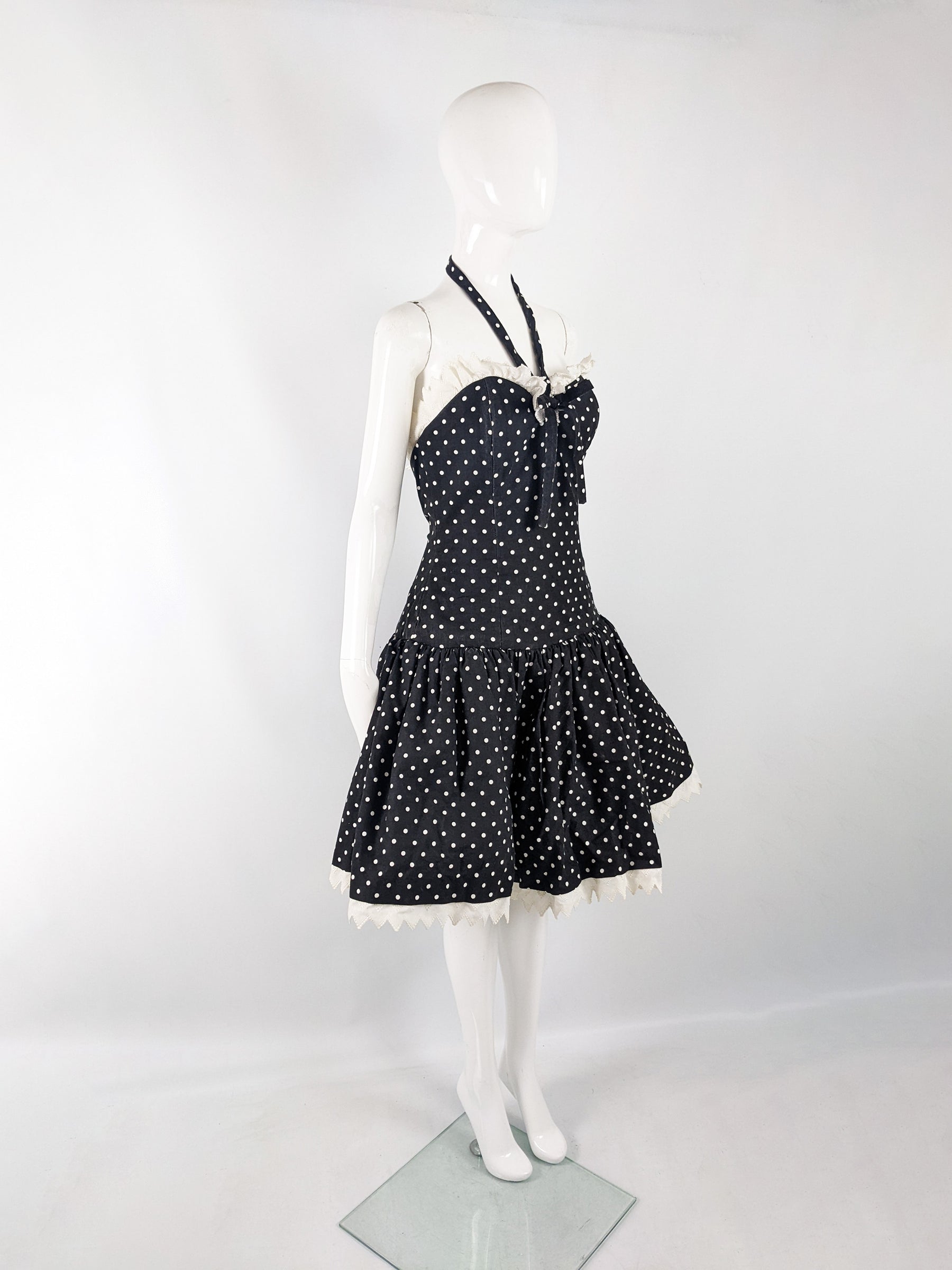 Victor Costa Vintage Halterneck Polka Dot Party Dress, 1980s