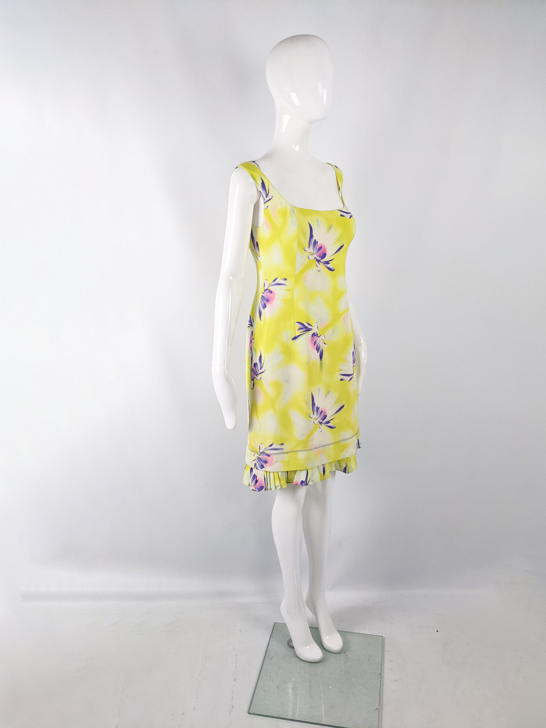 Gianni Versace Vintage Yellow Silk Floral Dress, 1990s