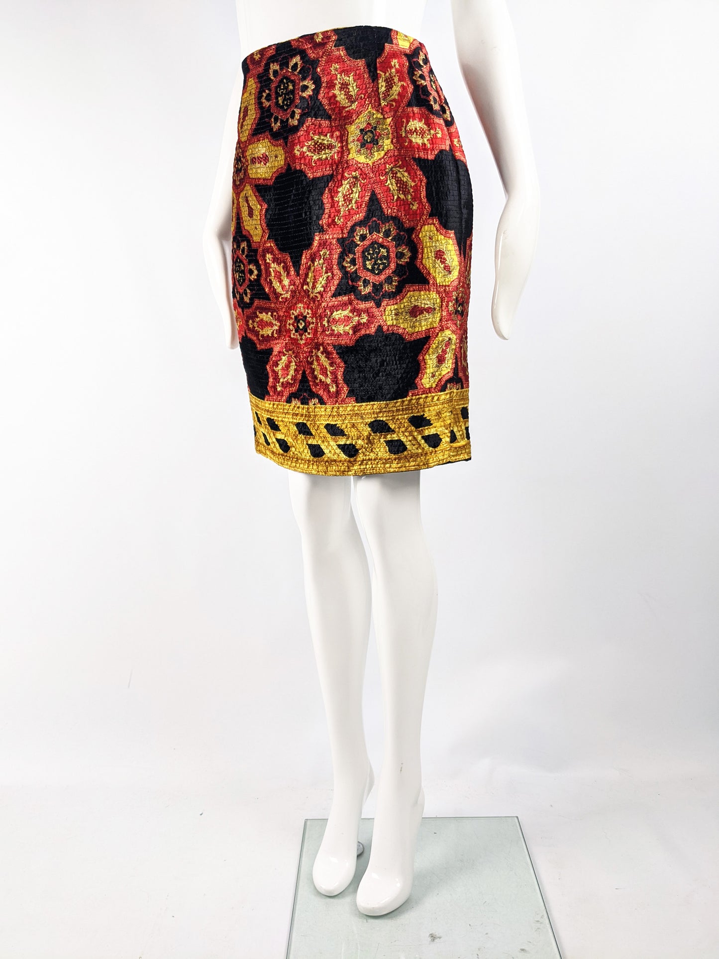 Vintage Baroque Print Velvet Party Skirt, 1980s